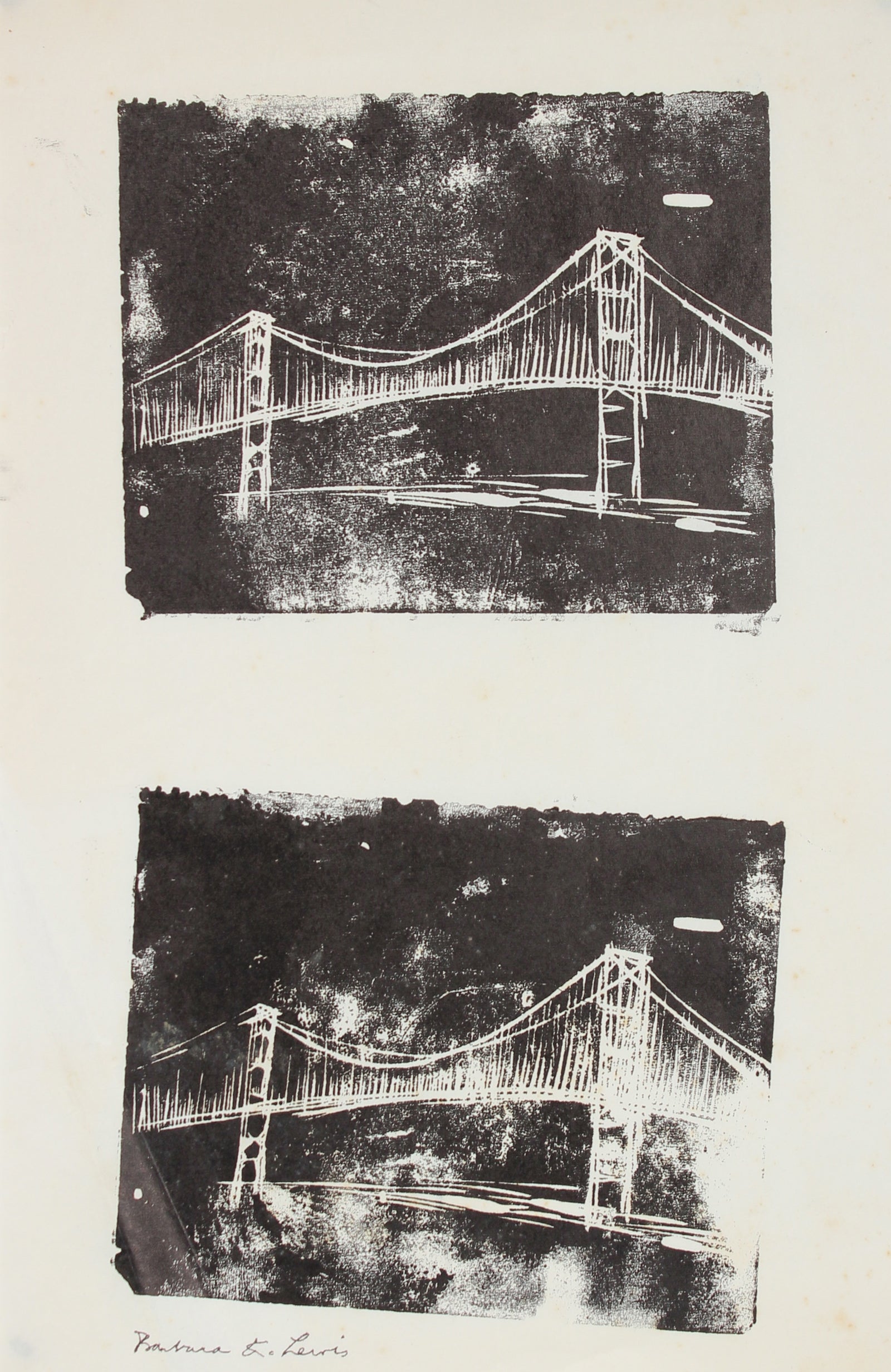 Double Image of a City Bridge <br>20th Century Woodblock <br><br>#A1478