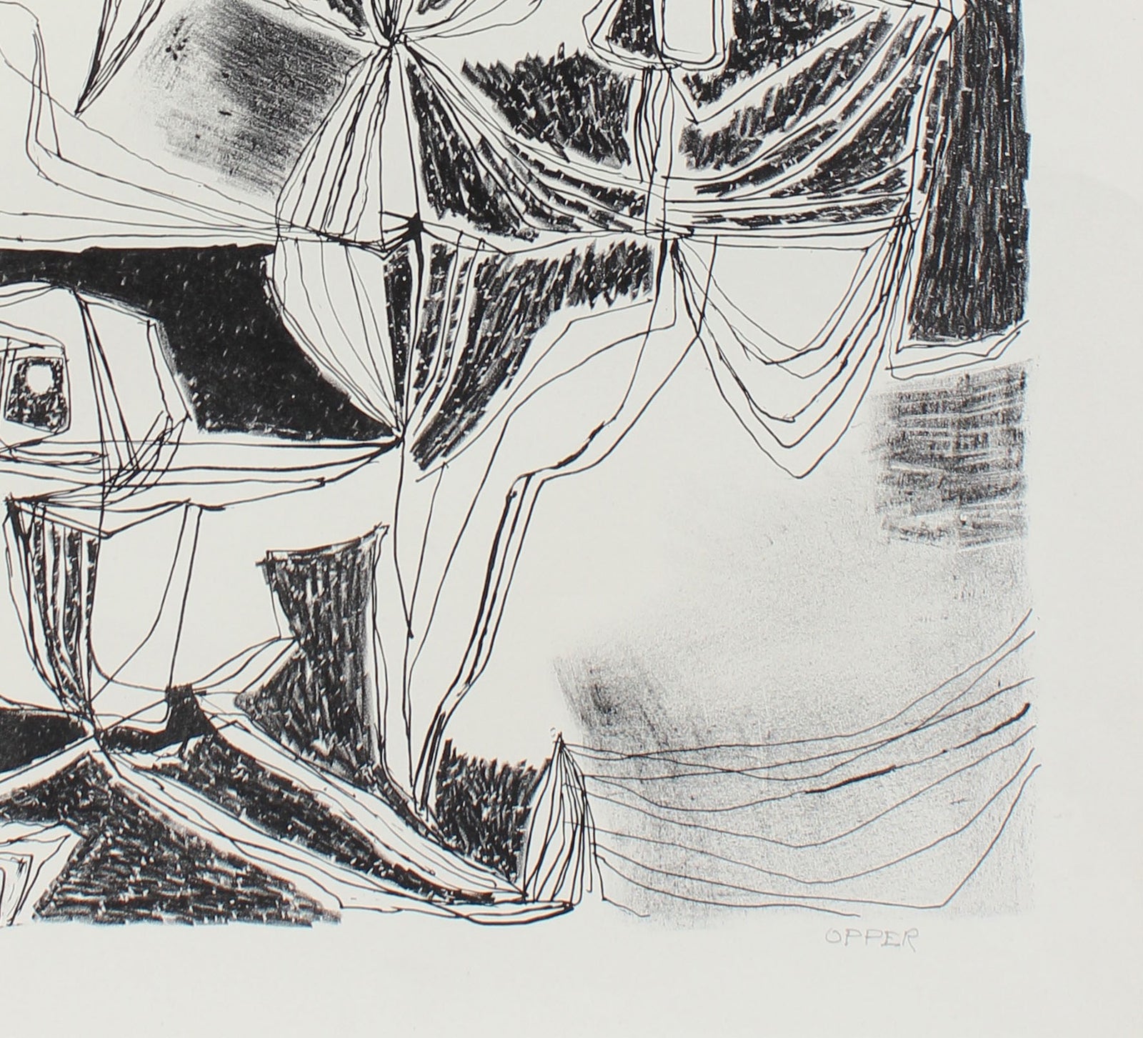 Modernist Black & White Abstract <br>1940-50s Lithograph <br><br>#A2200