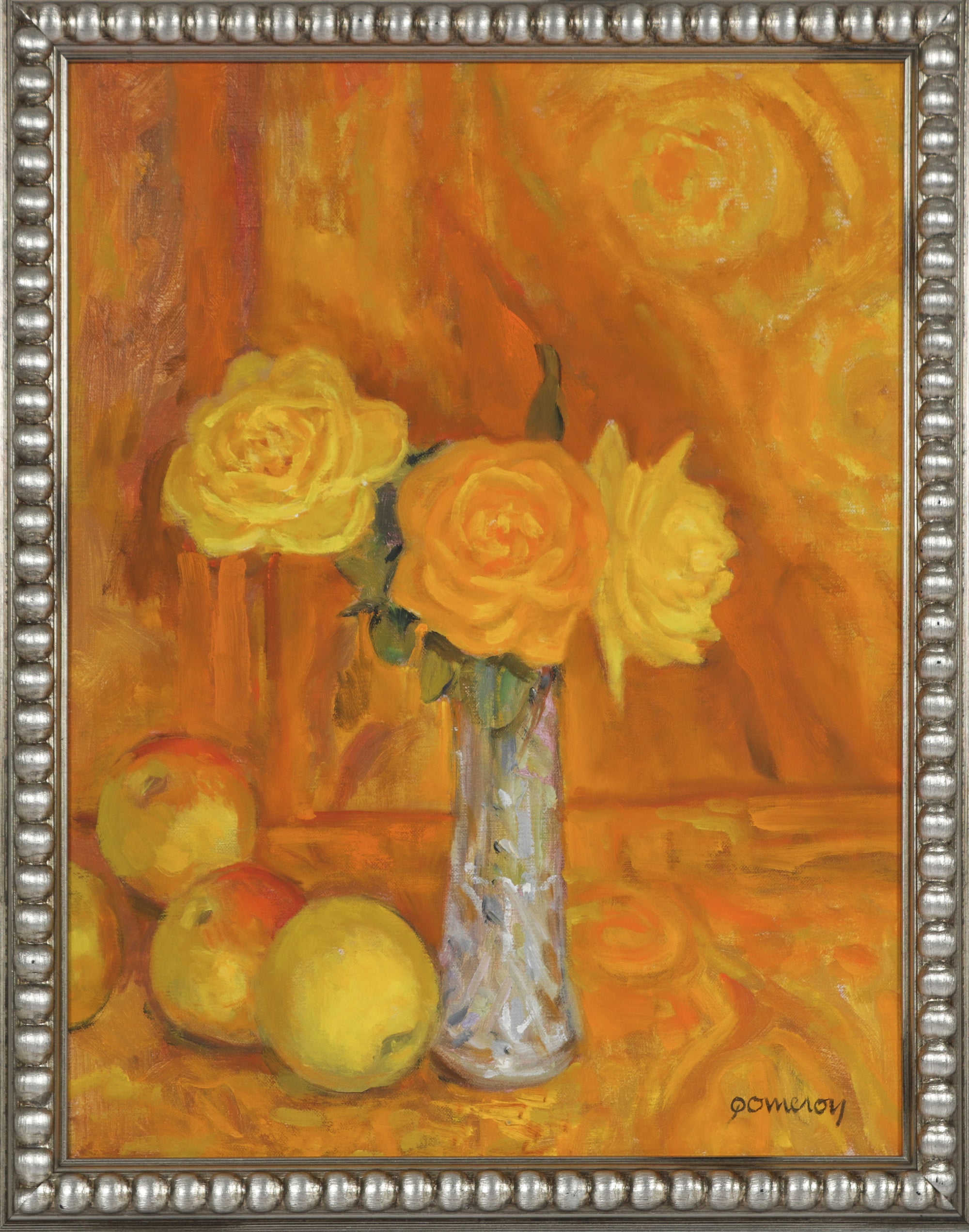Roses & Apples, Still Life<br>Mid-Late 20th Century Oil<br><br>#A3612