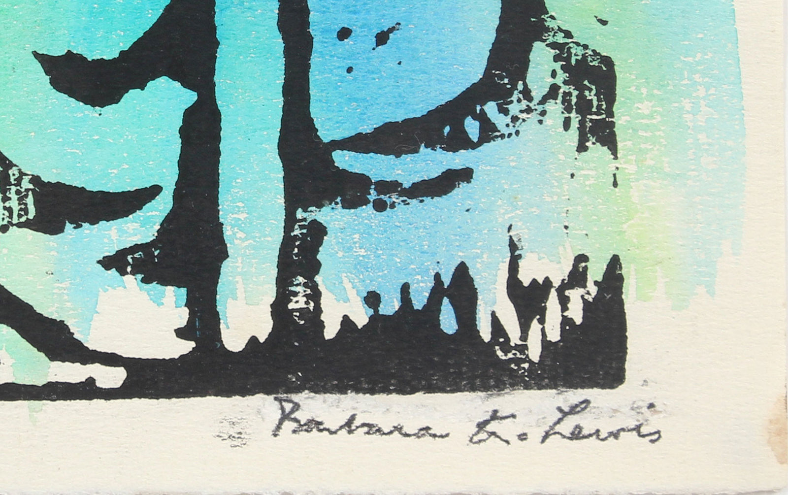 Colorful Abstract<br>Late 20th Century Linoleum with Watercolor<br><br>#A5976