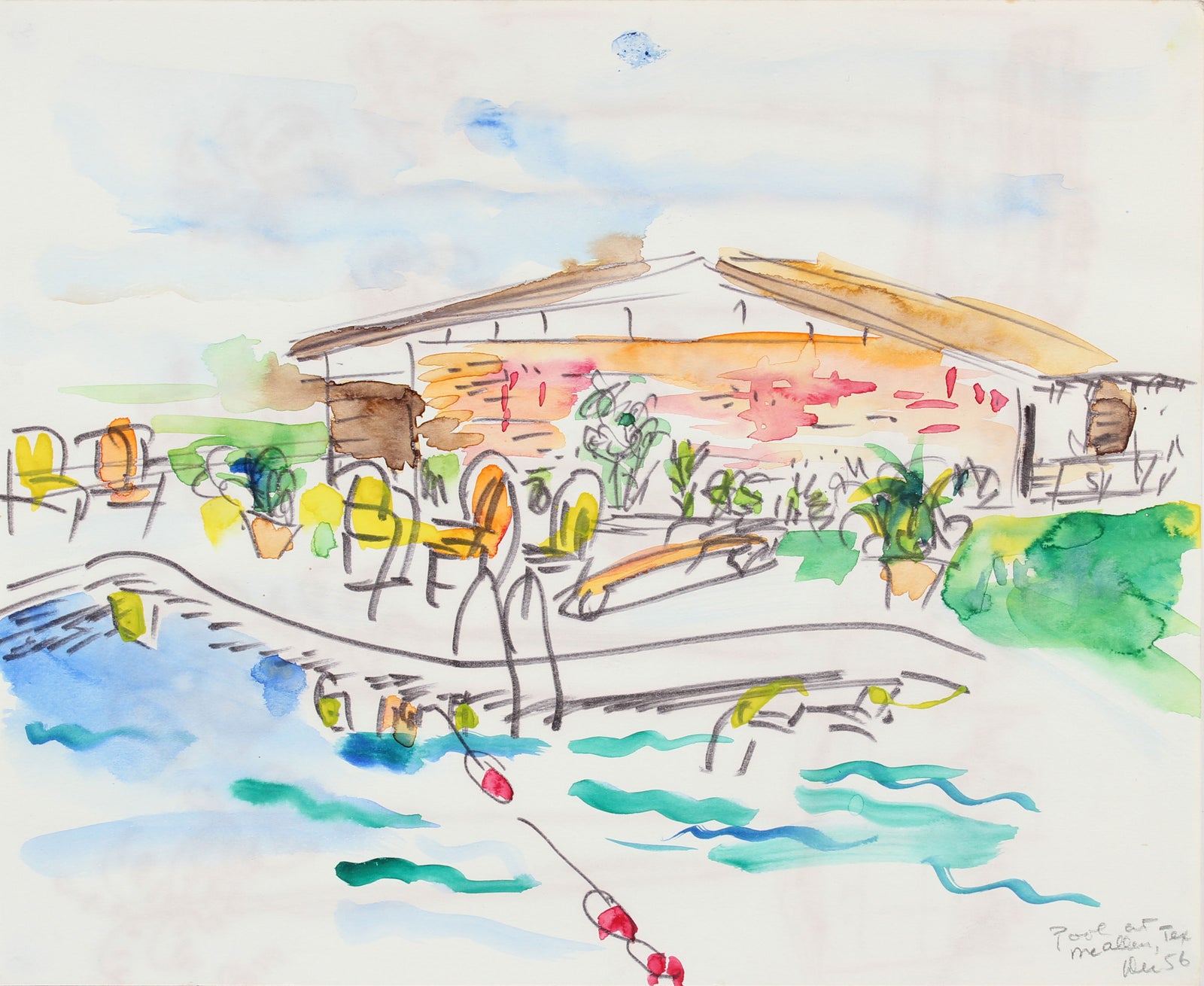 Double Sided Drawing of McAllen Texas</i><br>1956 Watercolor and Ink<br><br>#A5982