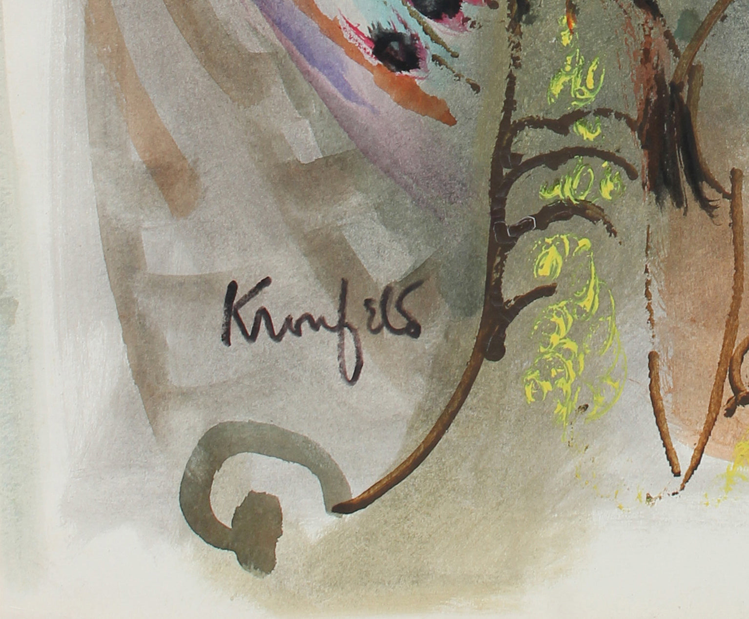 Colorful Abstracted Gestural Birds <br>1970-80s Gouache <br><br>#A6000