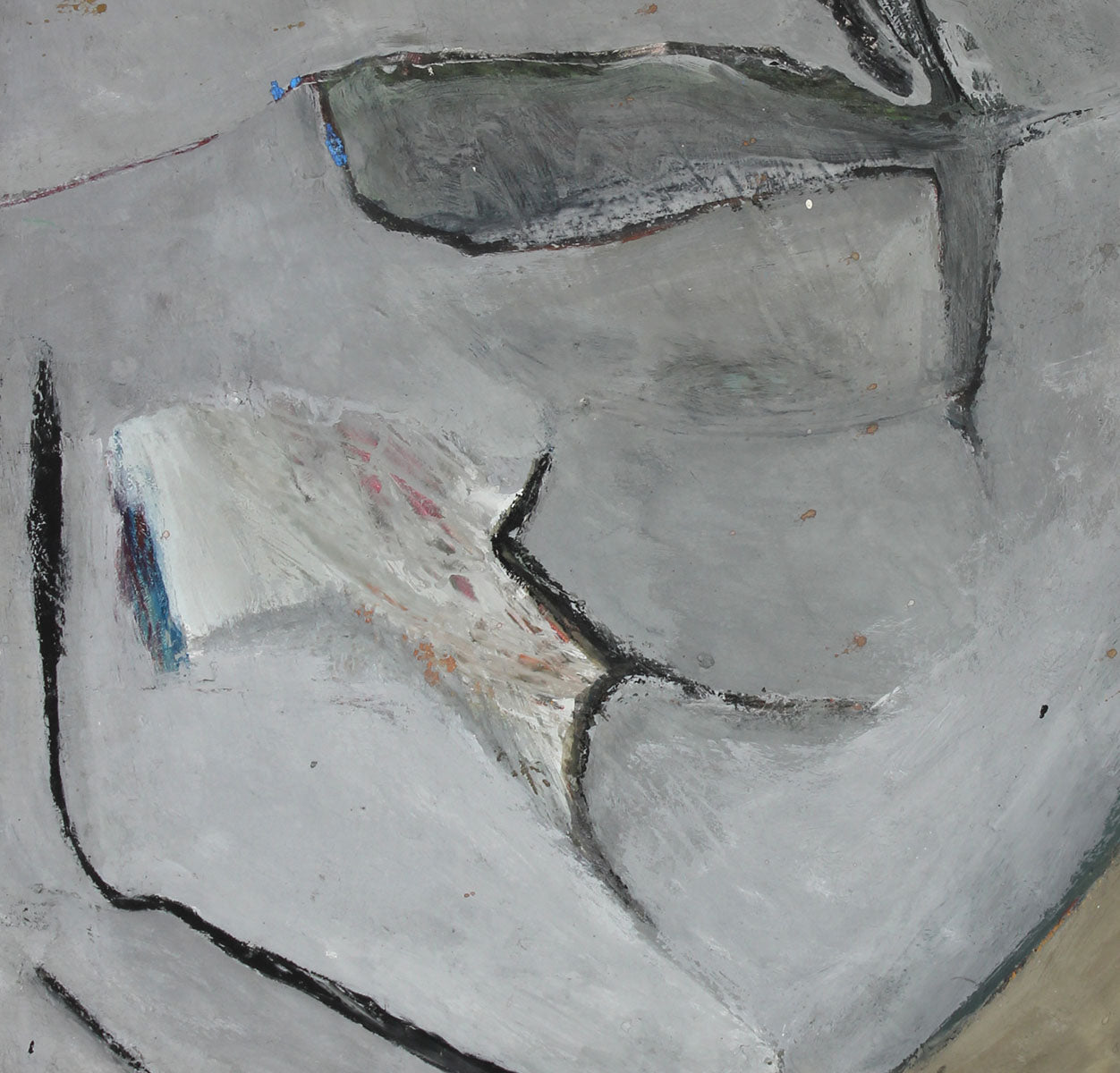 Gray Subdued Abstract<br>1950s-1960s Acrylic and Charcoal<br><br>#A6332