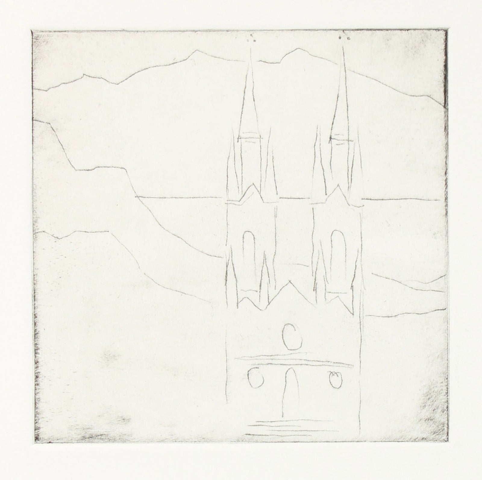Minimalist View of St. Ignacios, San Francisco <br>20th Century Etching <br><br>#A7635