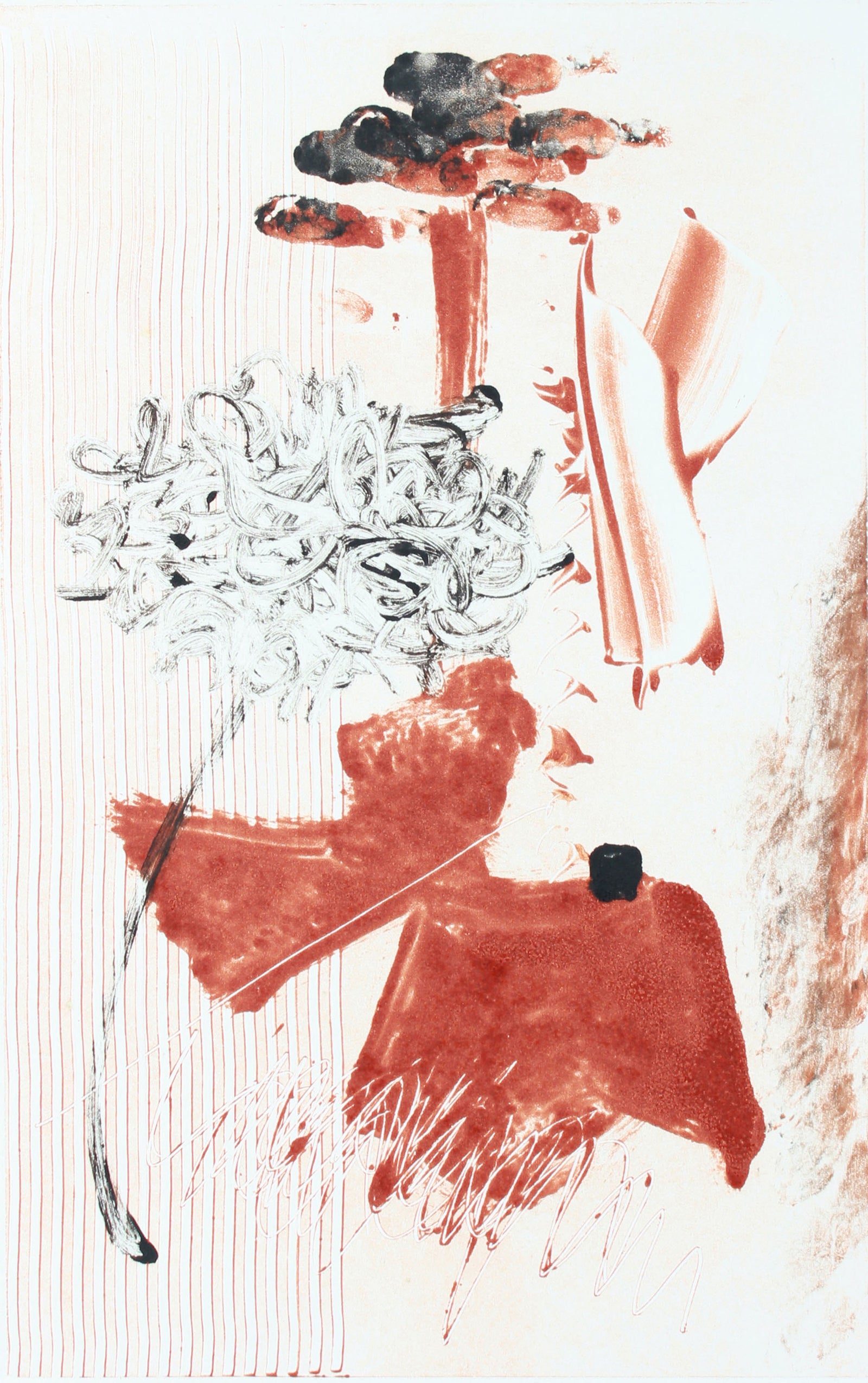 Pale Red Gestural Abstract <br>20th Century Monotype <br><br>#A7638