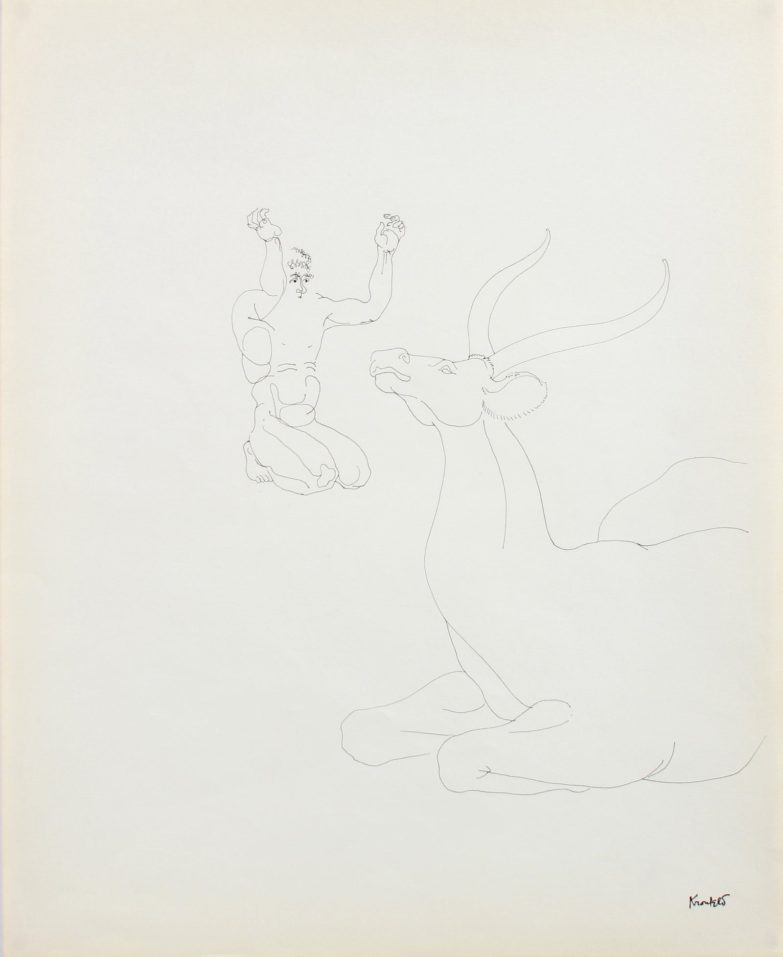 Adoration of a Stag <br>1960-80s Ink <br><br>#A8204