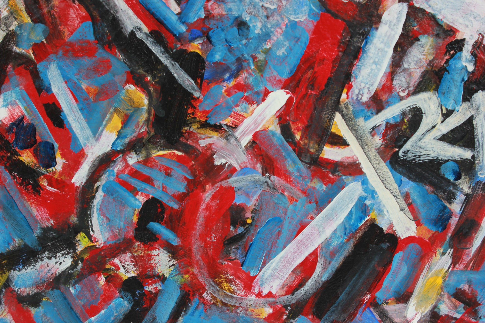 Red & Blue Gestural Deconstruction <br>Early 2000s Acrylic <br><br>#A8452