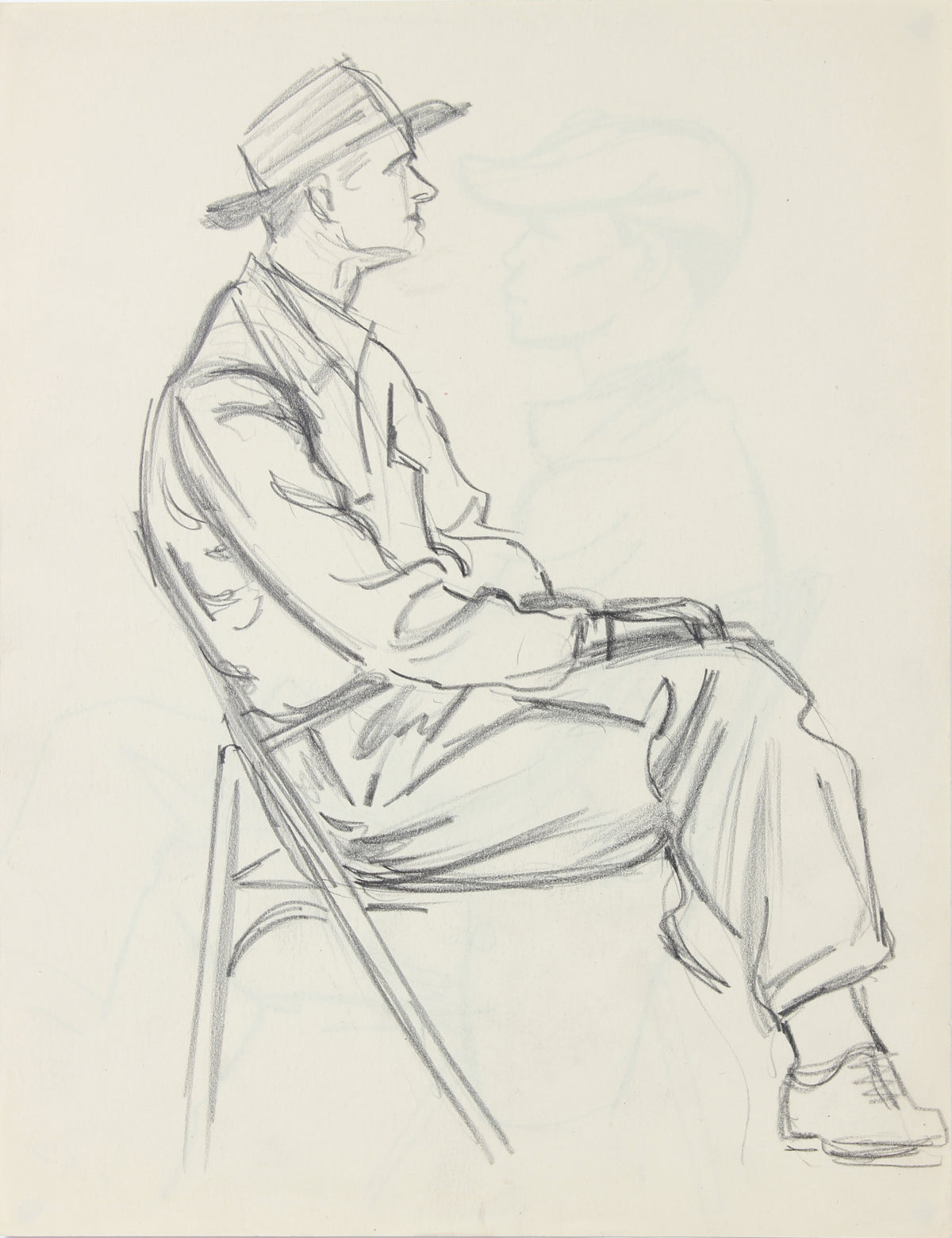 Modernist Seated Gentleman &lt;br&gt;1940-50s Graphite &lt;br&gt;&lt;br&gt;#A8535