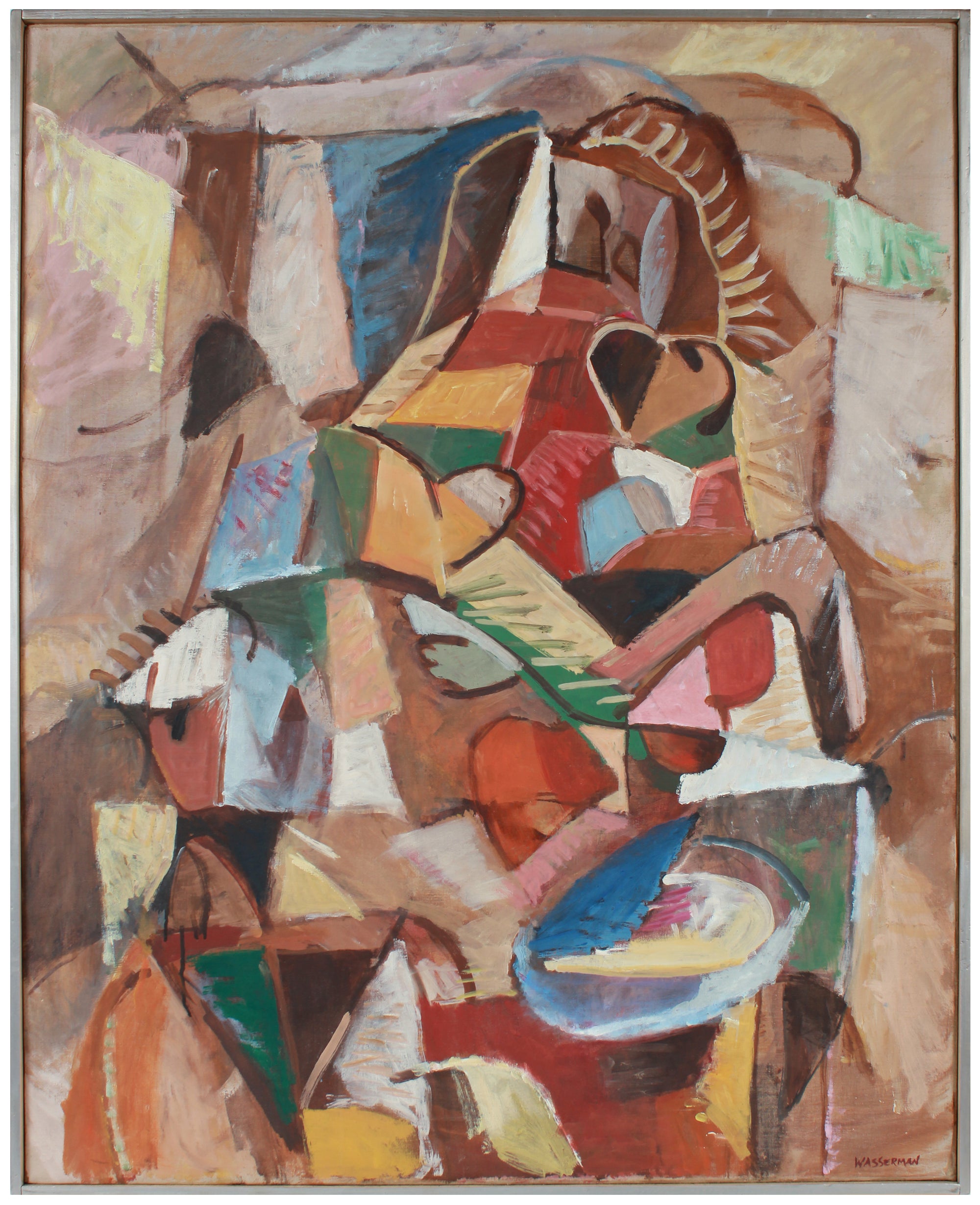 Cubist Deconstructed Still Life Scene <br>Mid Century Oil <br><br>#A8789