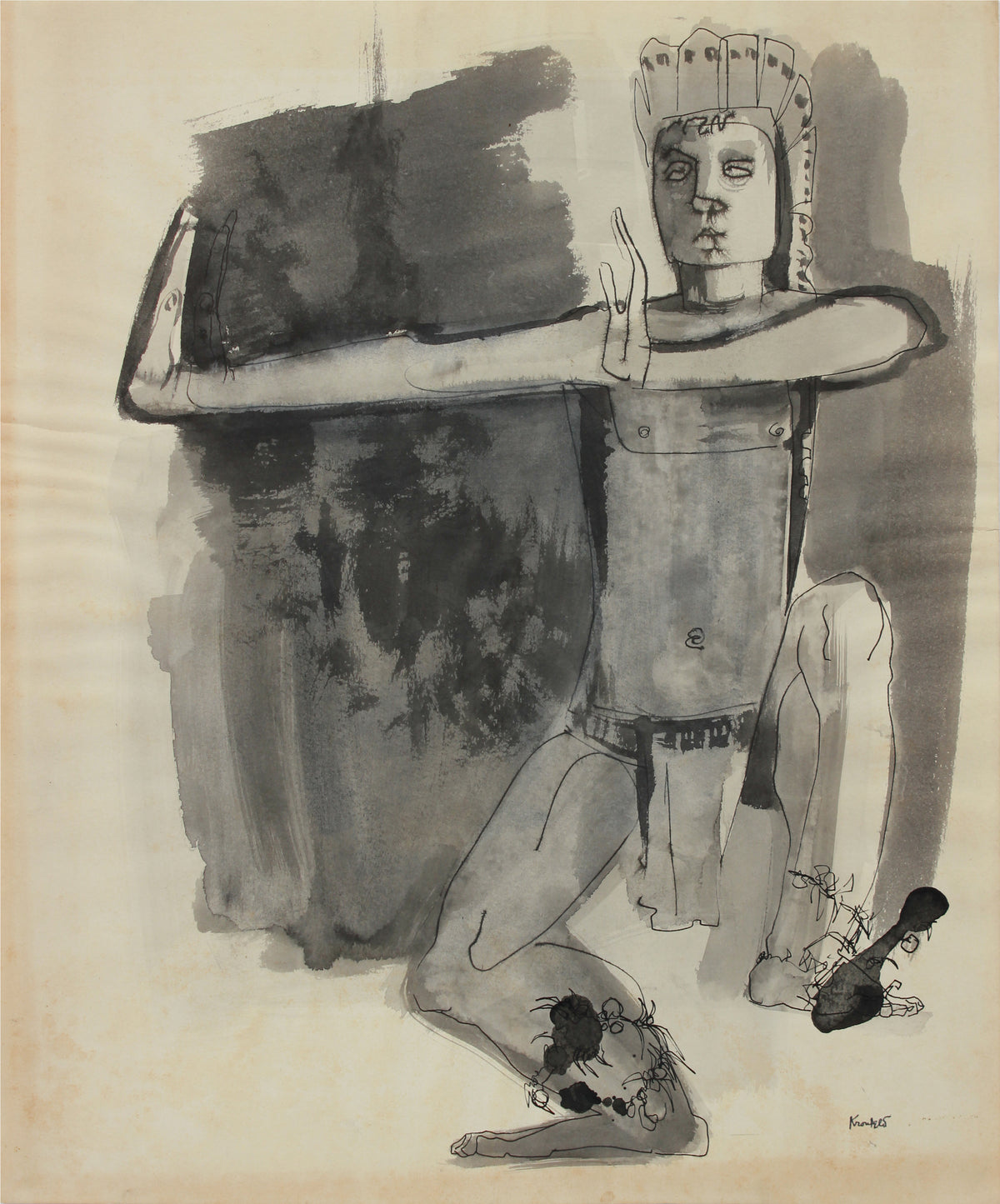 Dancer Figure Drawing &lt;br&gt;1960-80s Ink &lt;br&gt;&lt;br&gt;#A9676