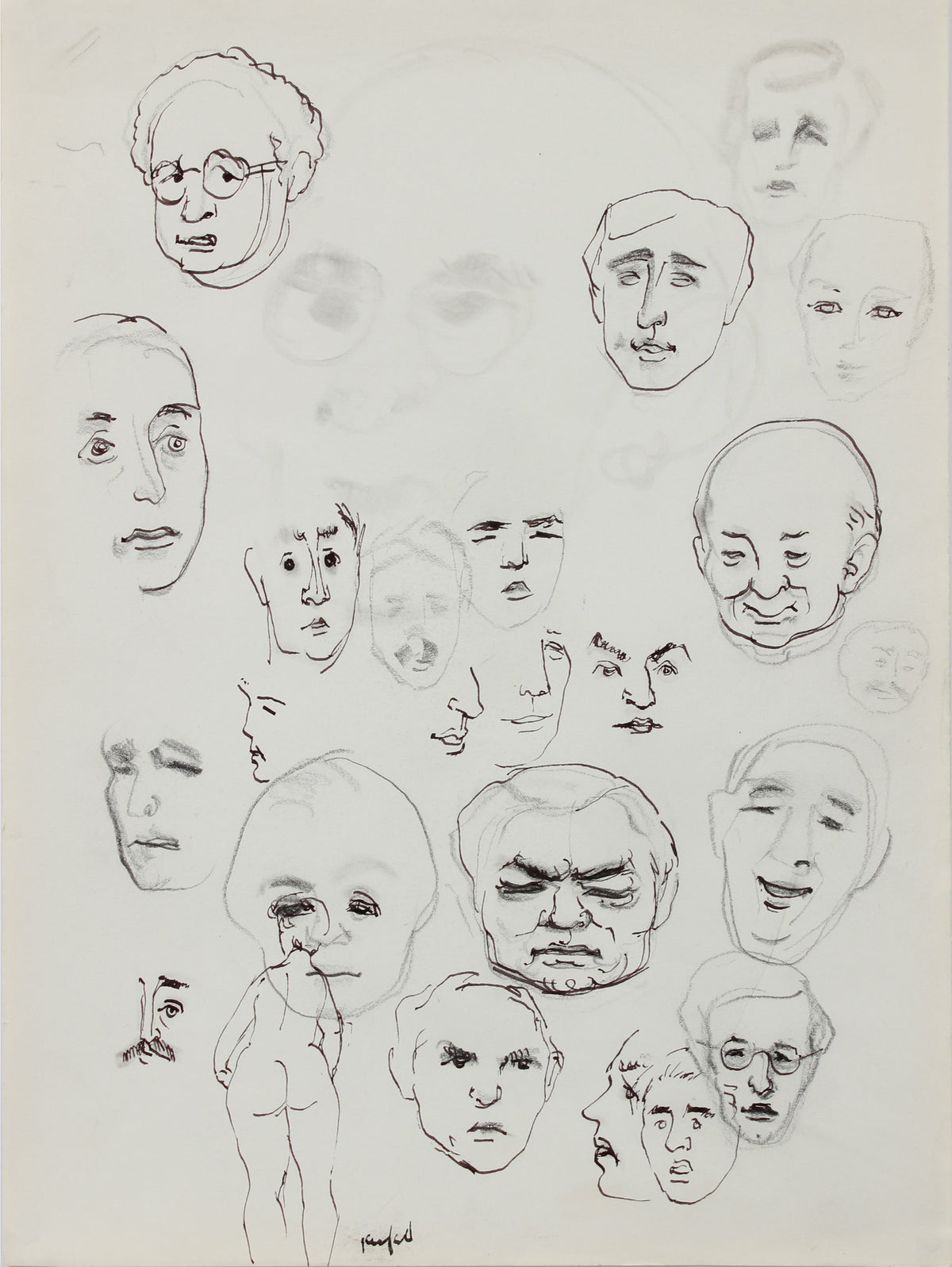 Faces Study &lt;br&gt;1960-80s Ink and Graphite &lt;br&gt;&lt;br&gt;#A9683