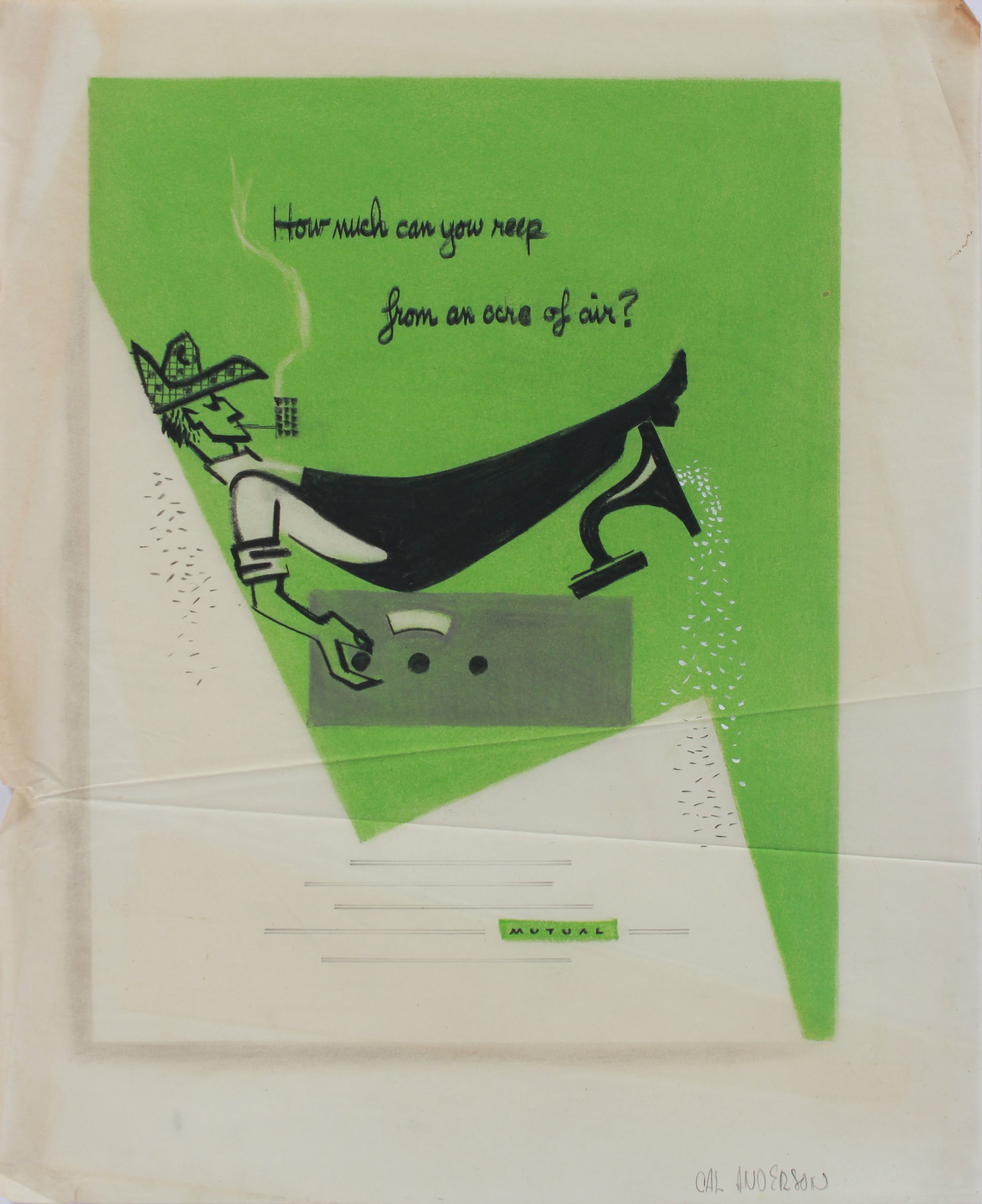 <i>How much can you reap from an acre of air?</i> <br>1946 Mixed Media on Tracing Paper <br><br>#B0157