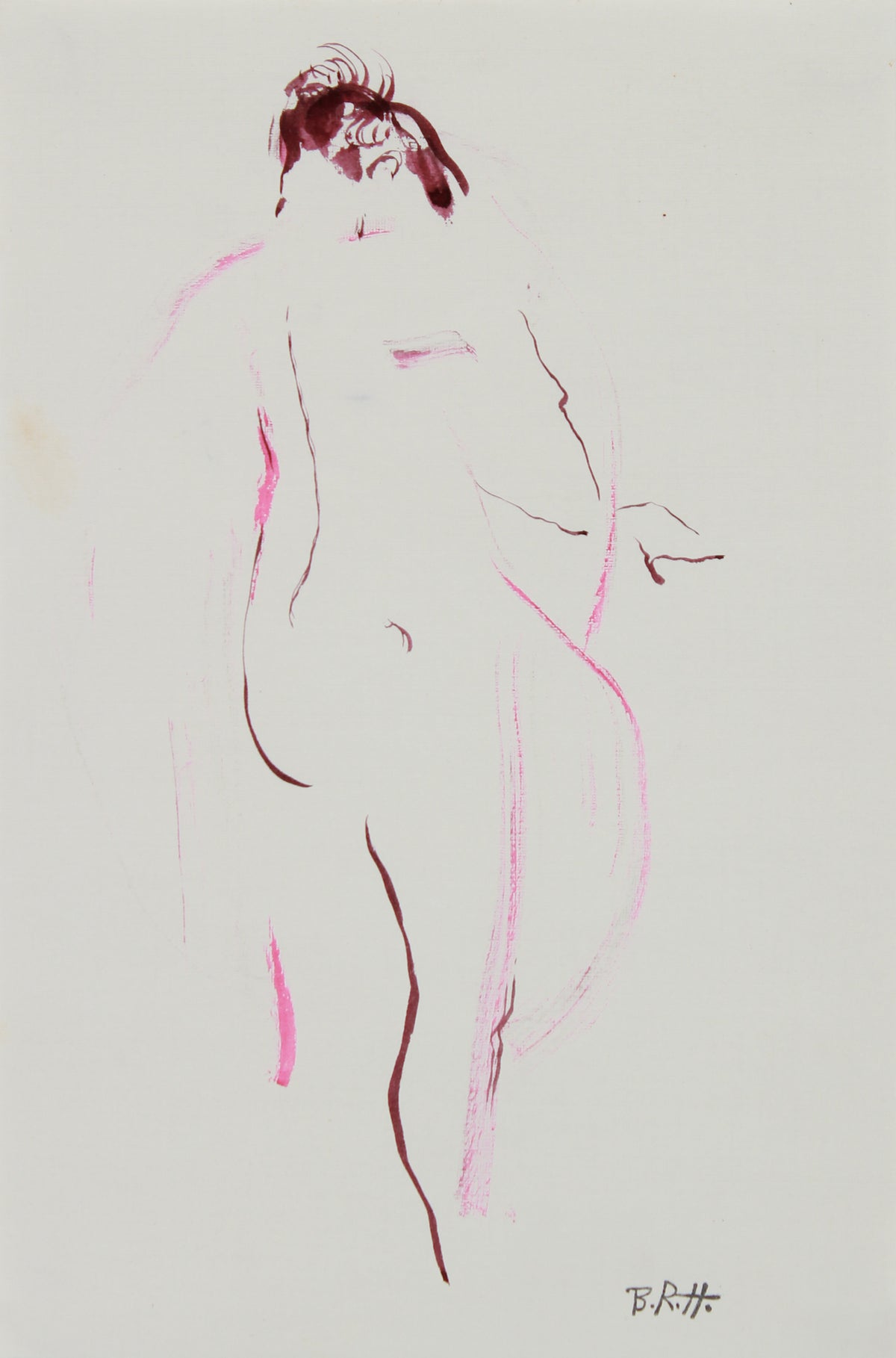 Pink Linear Nude &lt;br&gt;1940-60s Ink &lt;br&gt;&lt;br&gt;#B0749