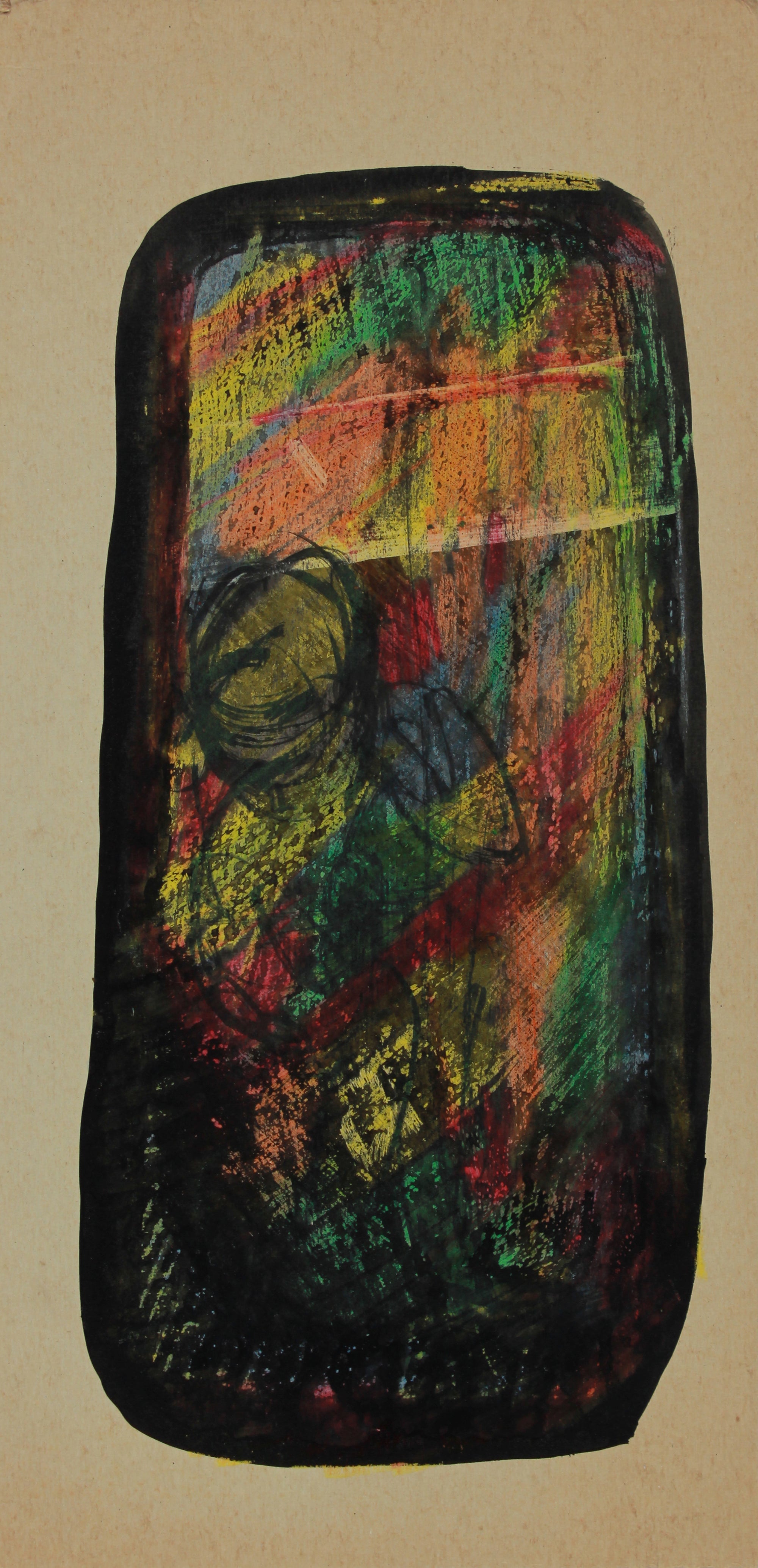 Black & Rainbow Abstract <br>1940-60s Ink & Wax Crayon <br><br>#B0760