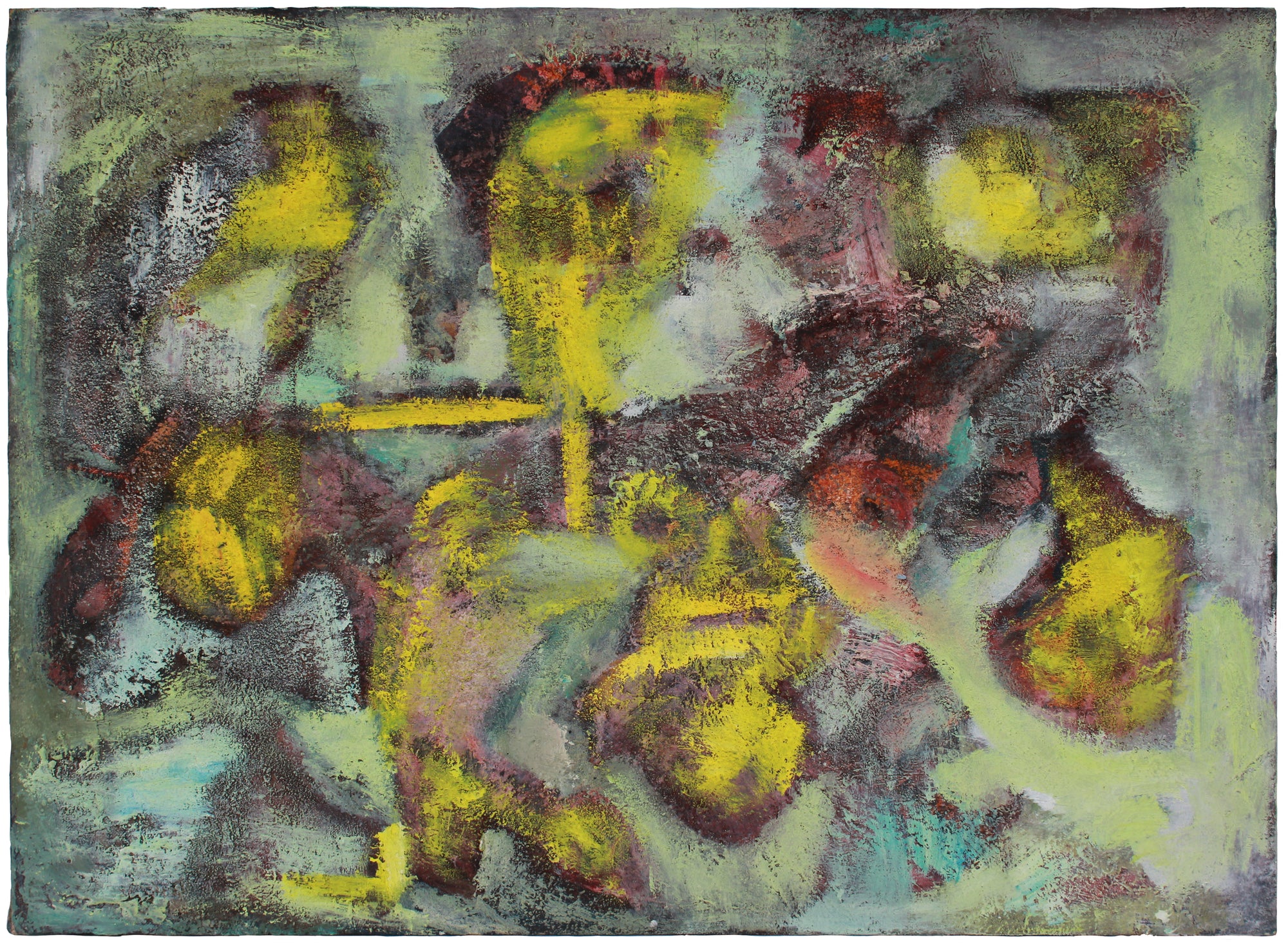 Organic Green & Yellow Abstract <br>1955-56 Oil & Sand <br><br>#B0802