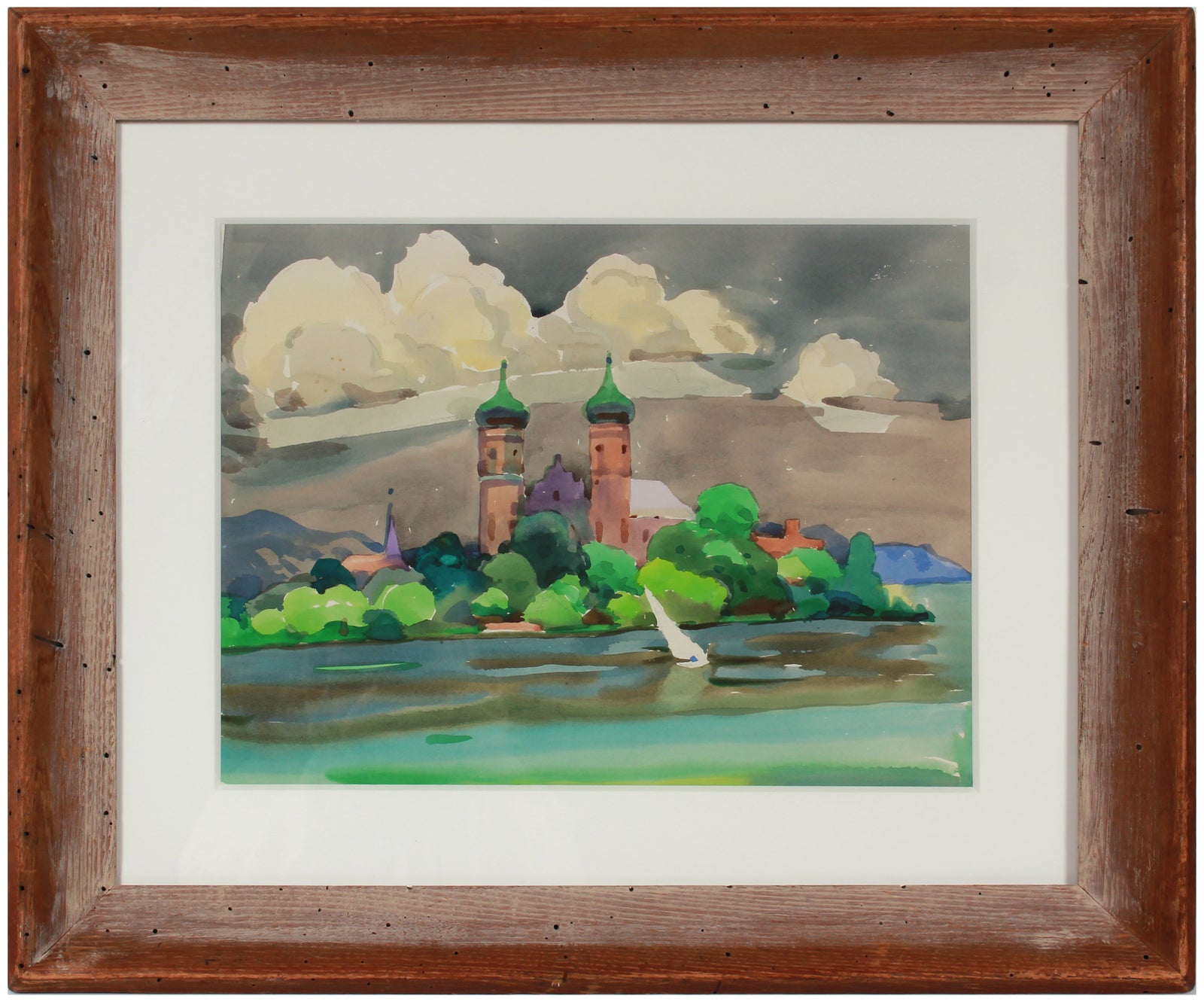 Two Towers by the Sea <br>1960s Watercolor <br><br>#B1964