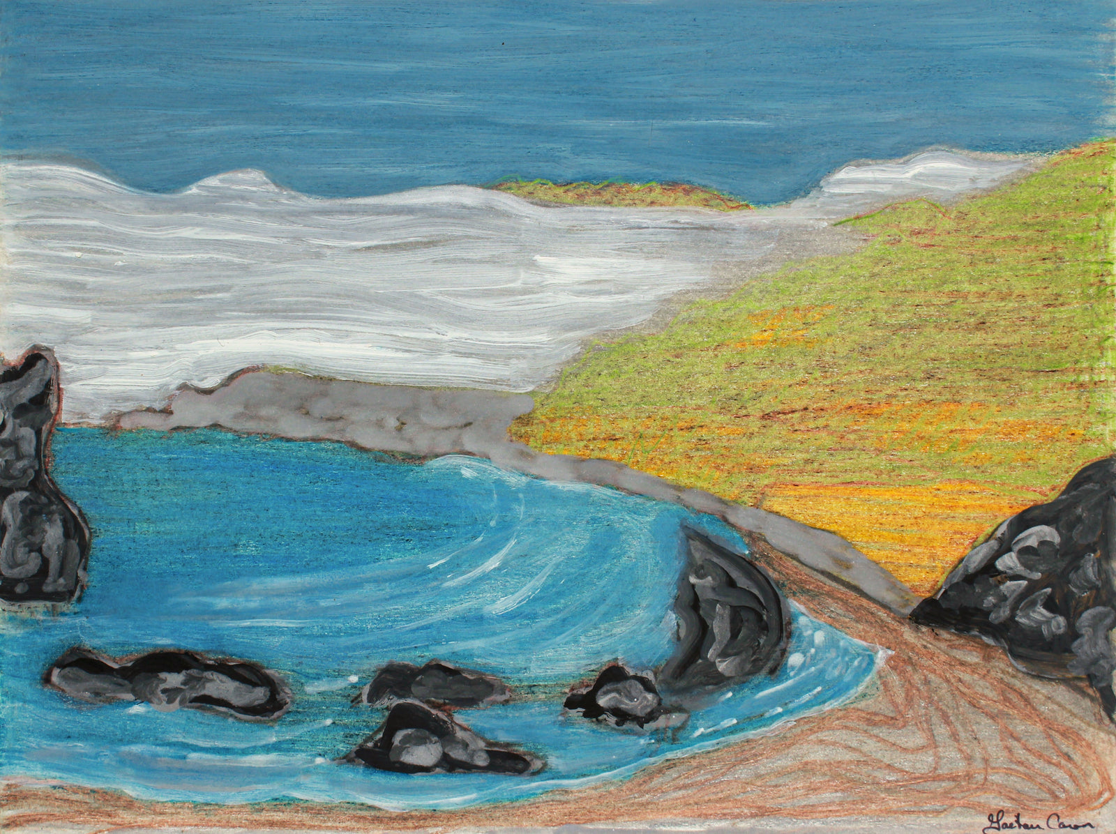 <i>Lost Coast</i> <br>2020 Pencil, Chalk and Oil <br><br>#B2212