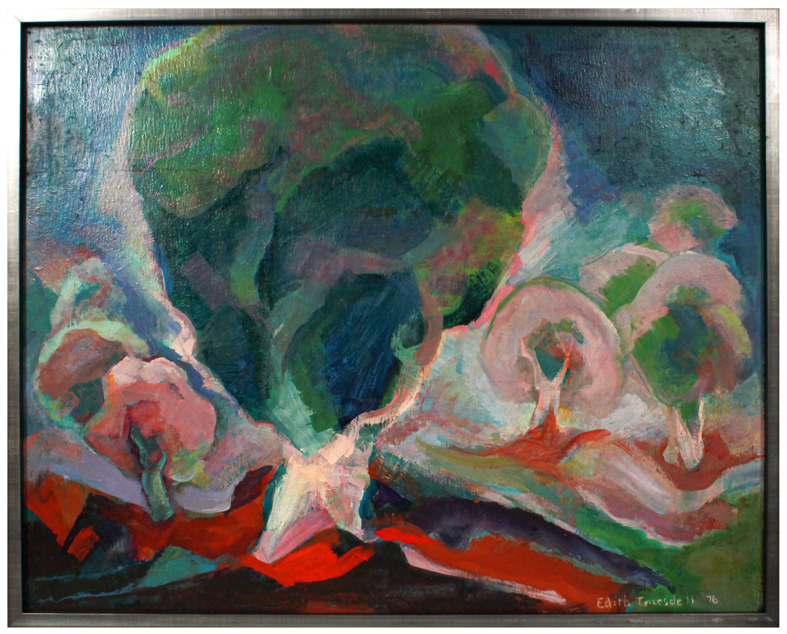 Whimsical Abstracted Landscape Scene <br>1976 Acrylic <br><br>#B2390