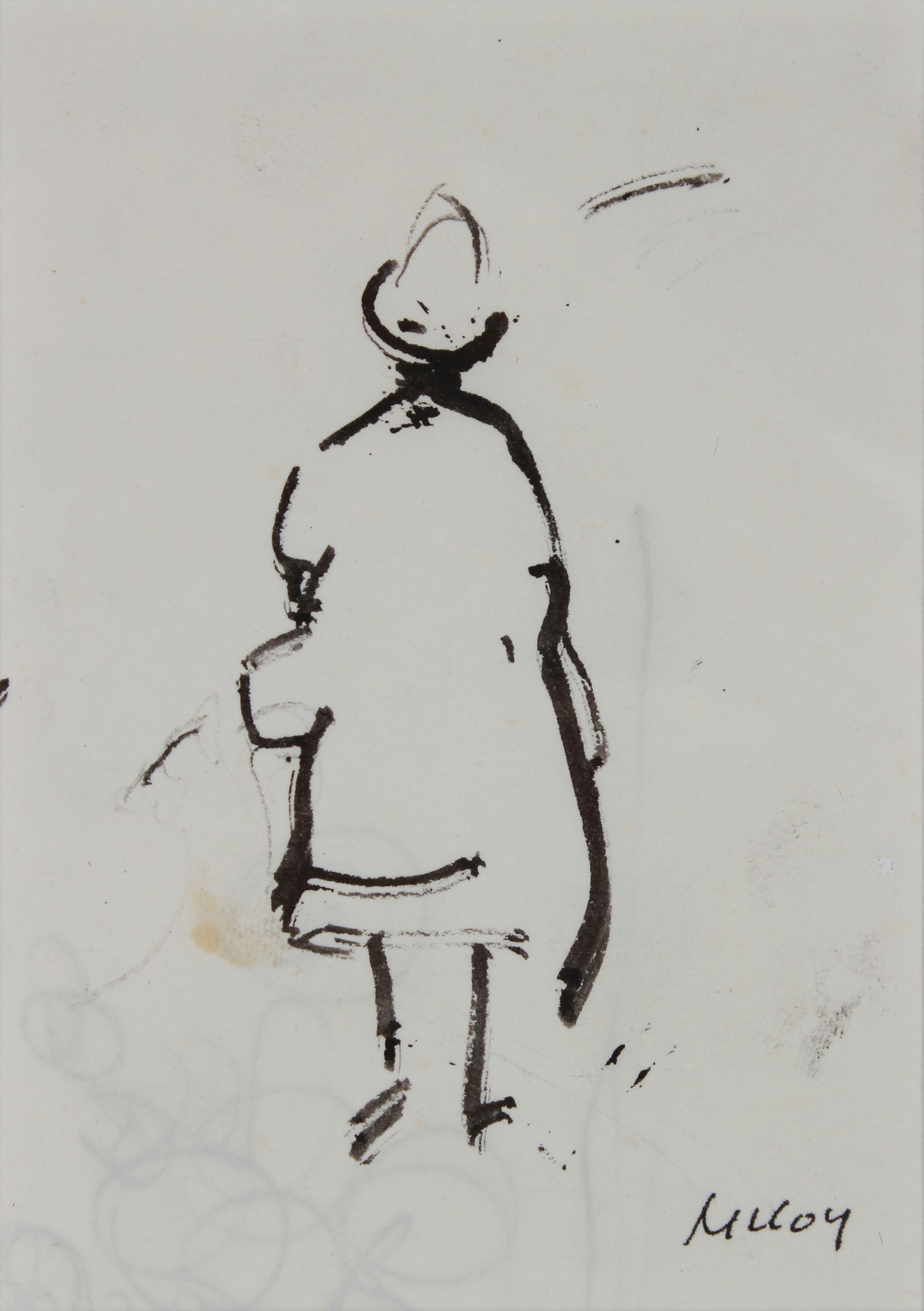 Minimalist Standing Figure <br>1950s Ink Drawing <br><br>#B2470