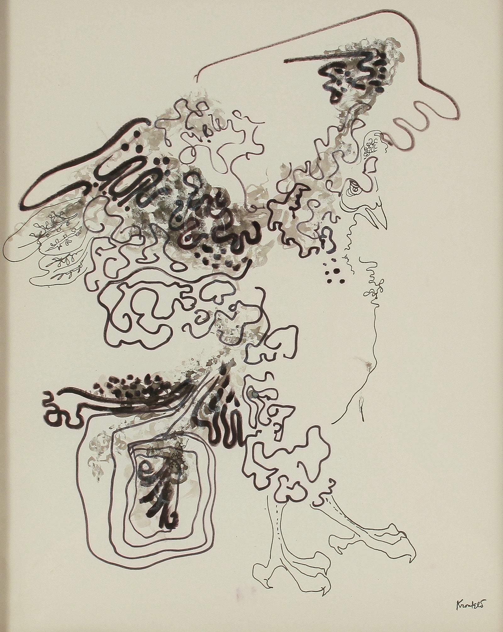 Surreal Abstracted Bird <br>1960-80s Ink <br><br>#B2637