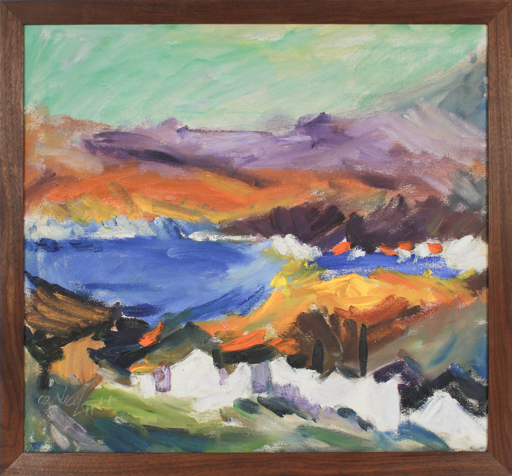Expressionist California Lake Scene <br>2002 Oil <br><br>#B2689