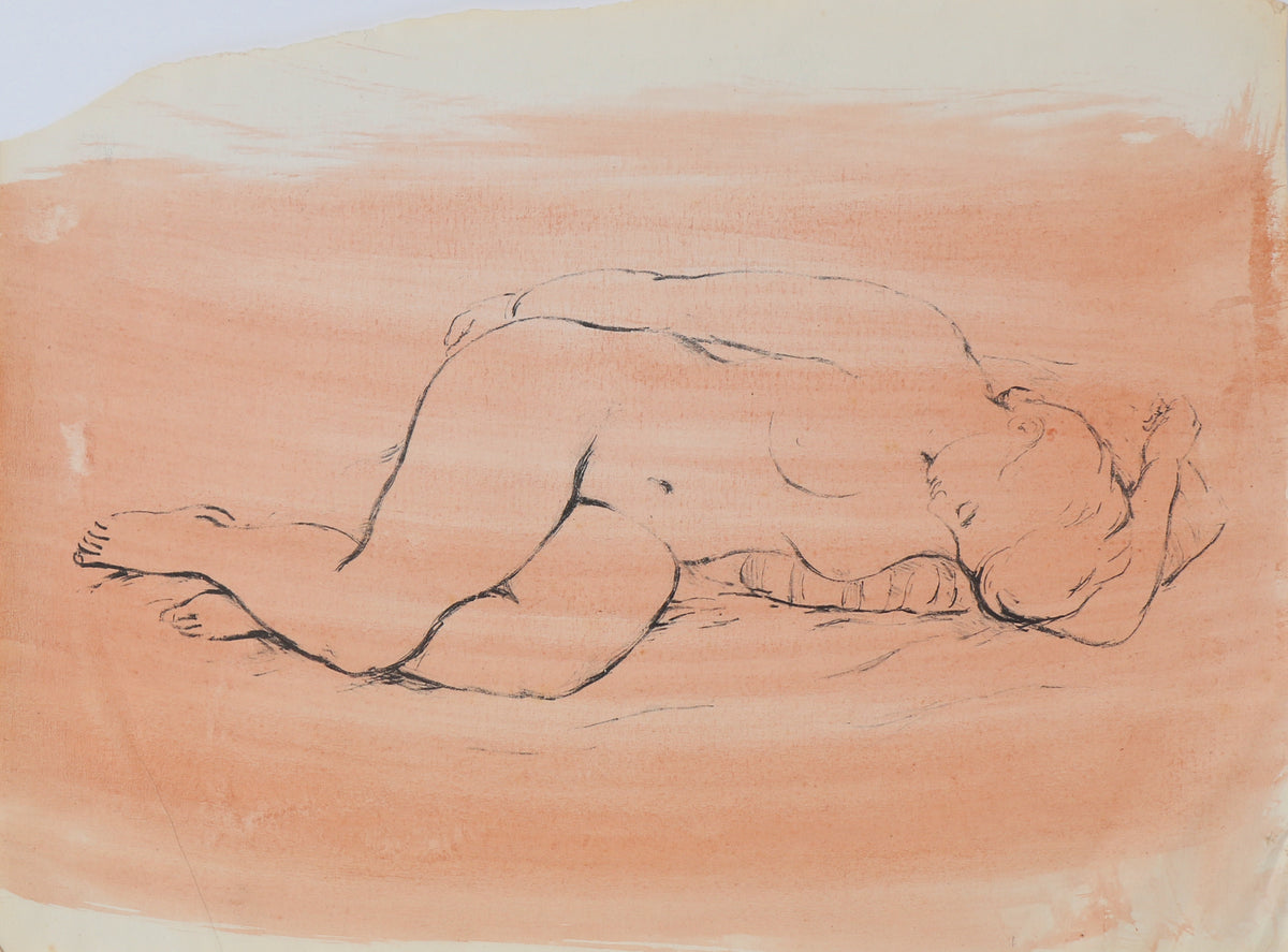 Reclining Nude Drawing &lt;br&gt;Mid Century Watercolor &amp; Charcoal &lt;br&gt;&lt;br&gt;#B3557