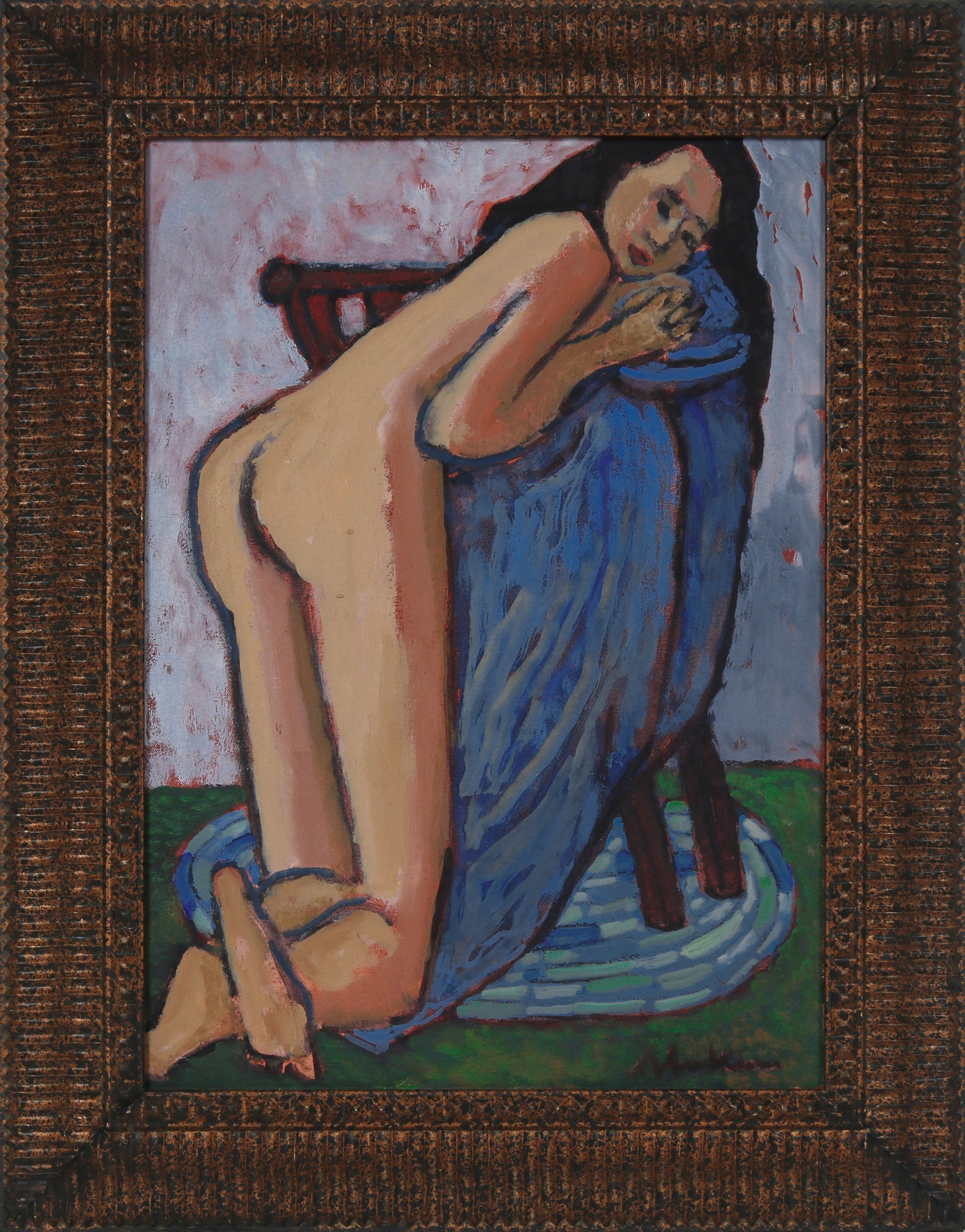 Leaning Nude with Fabric <br>20th Century Oil <br><br>#B3721