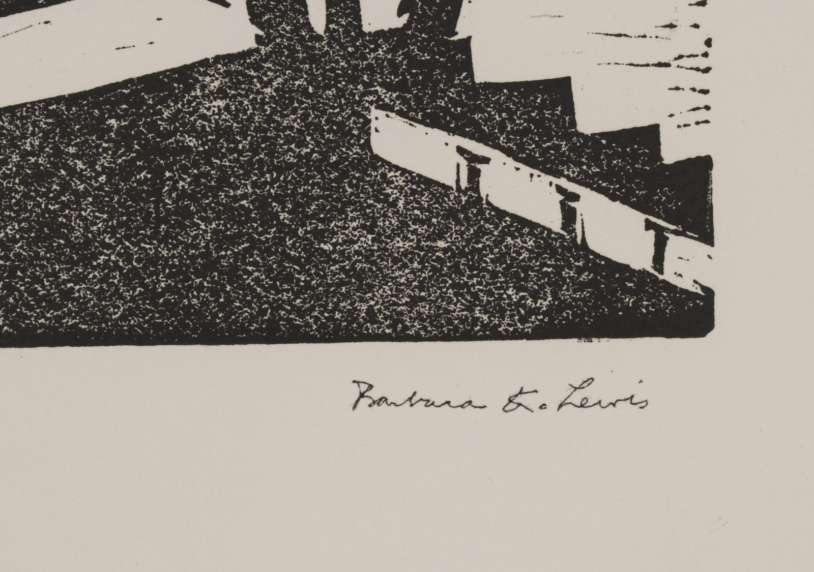 Monochromatic Stylized Scene <br>1960s Linoleum Block Print <br><br>#B5578