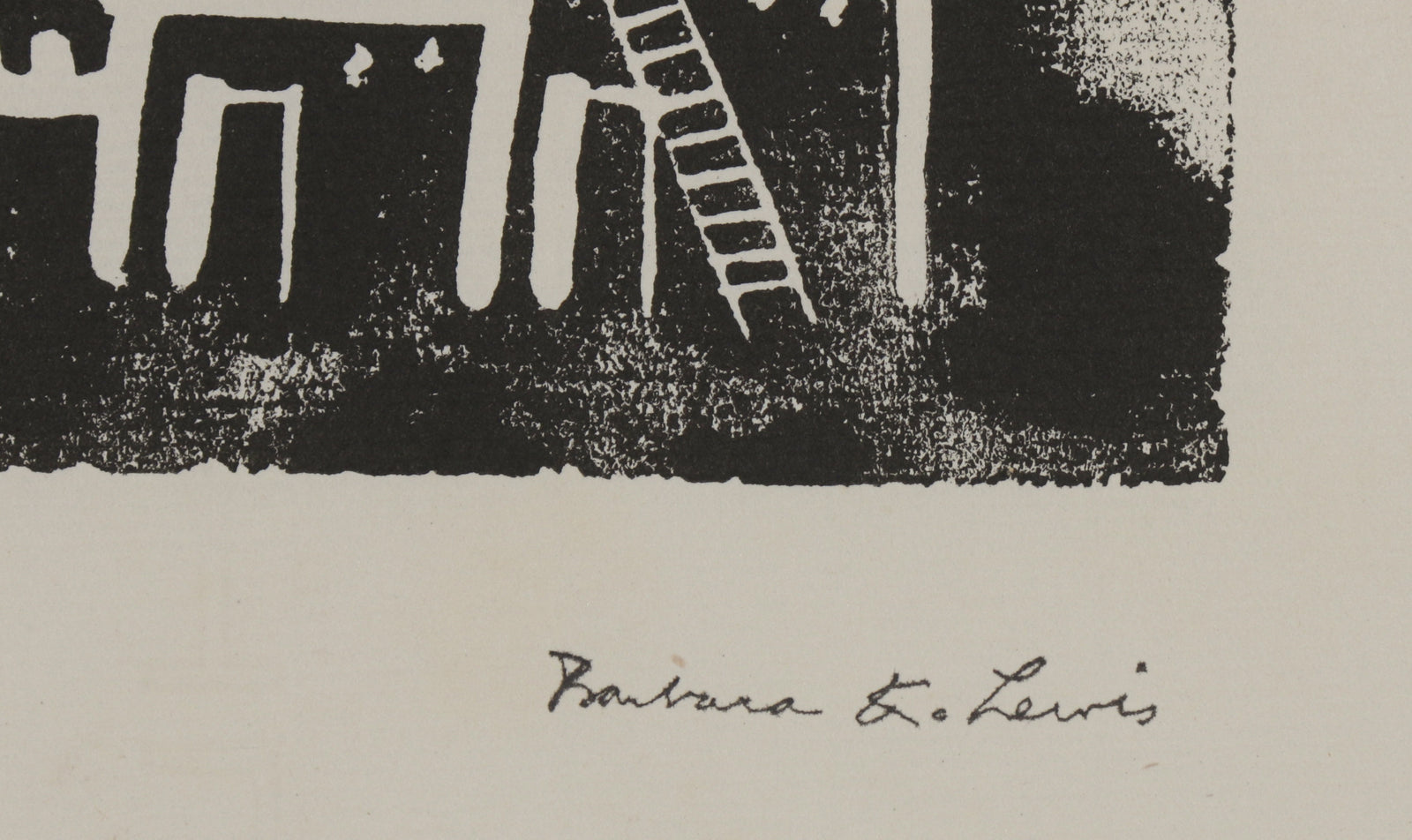 Monochromatic Stylized Buildings <br>1960s Linoleum Block Print <br><br>#B5585