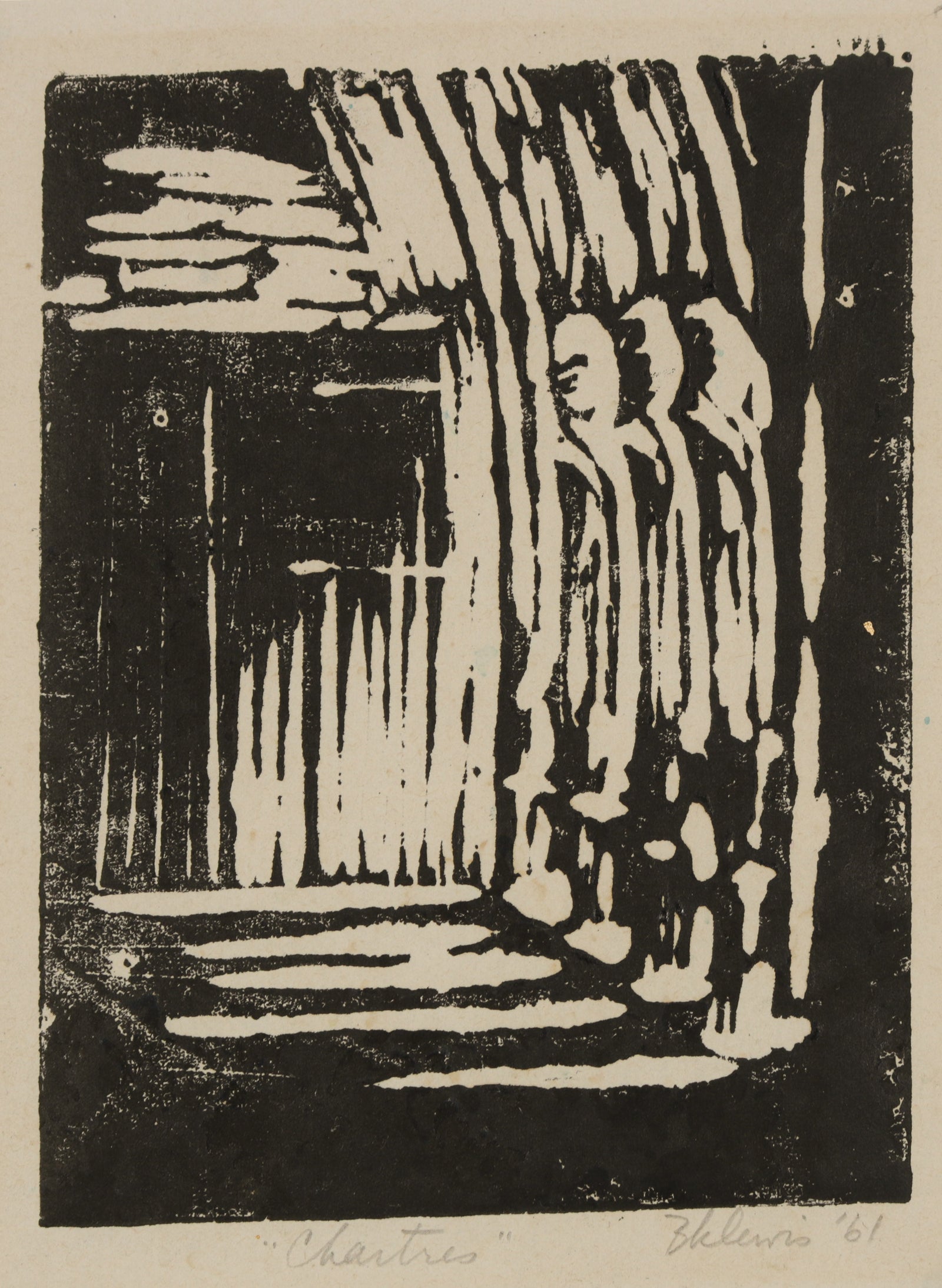 <i>Chartes</i> <br>1961 Linoleum Block Print <br><br>#B5588