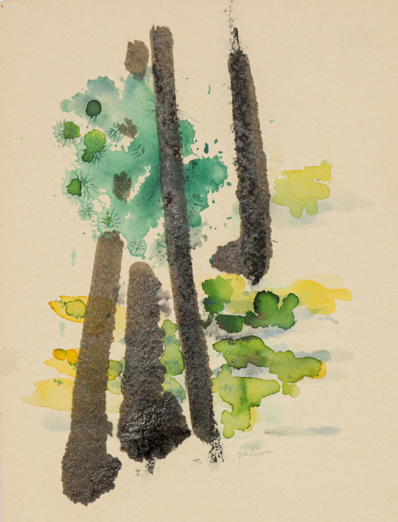 Loose Abstracted Trees <br>1940-60s Watercolor <br><br>#B5776