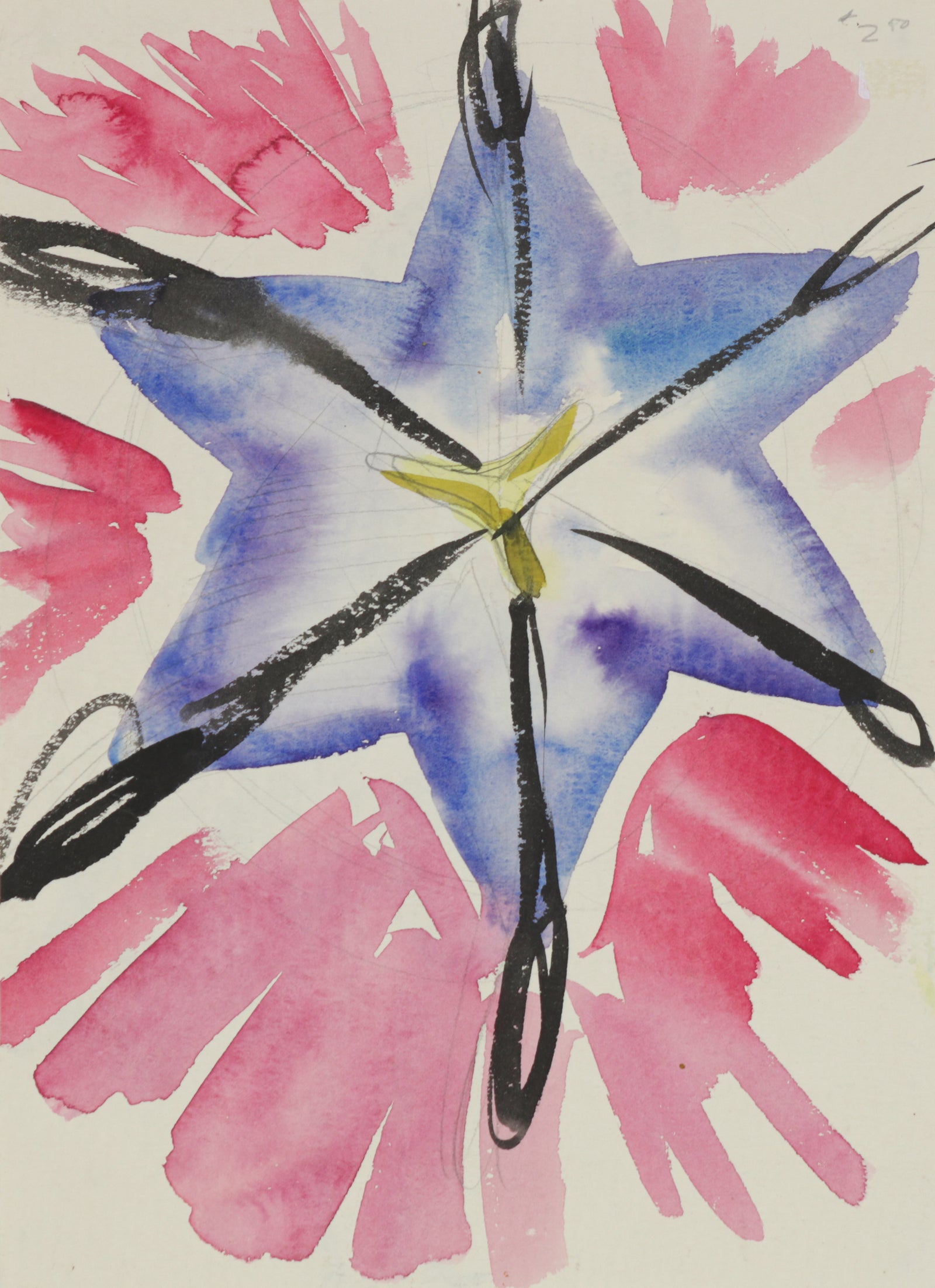 Monochromatic Abstracted Crane <br>1940-60s Watercolor <br><br>#B5844