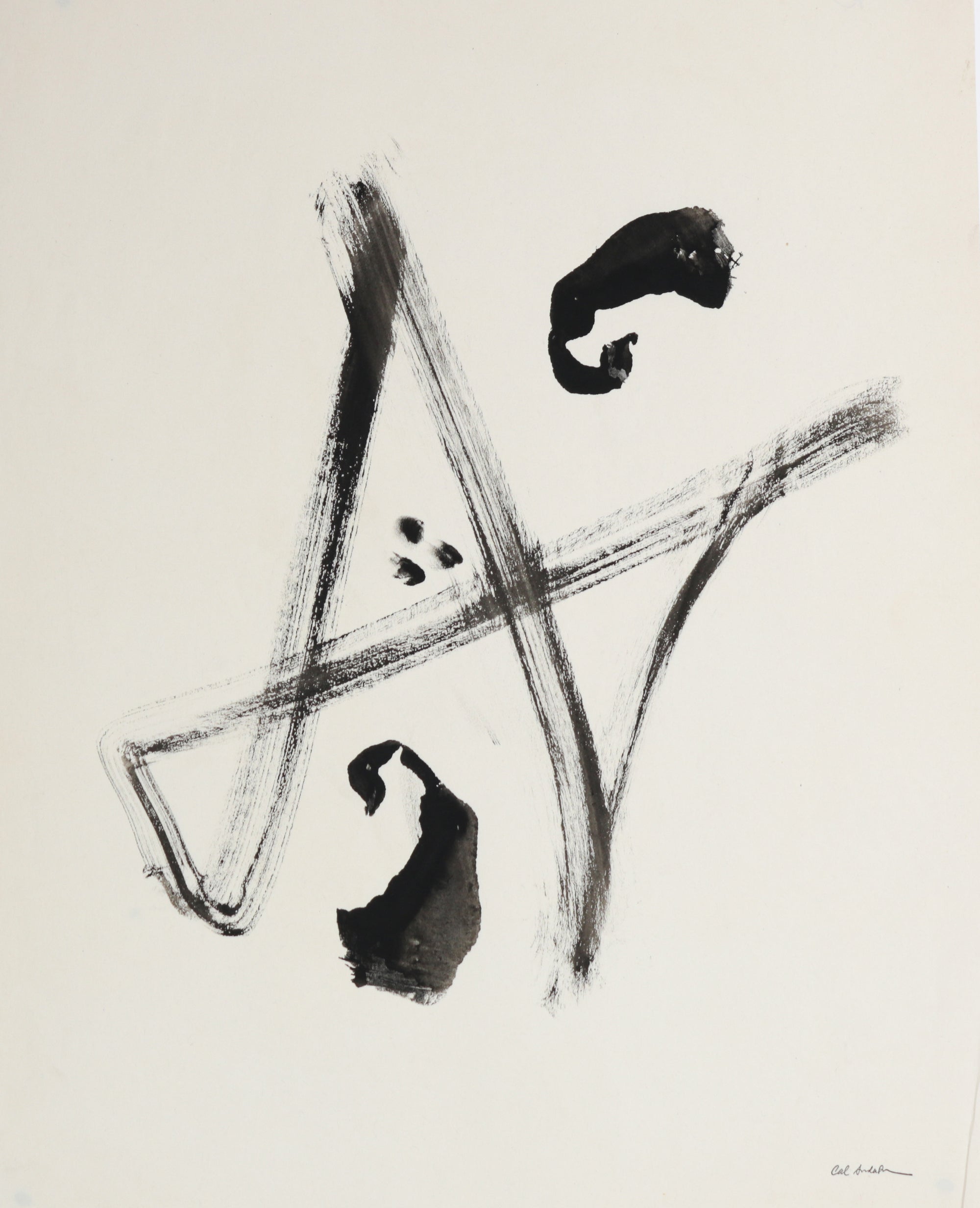 Monochrome Gestural Abstract <br>1940-50s Tempera Paint <br><br>#B6400