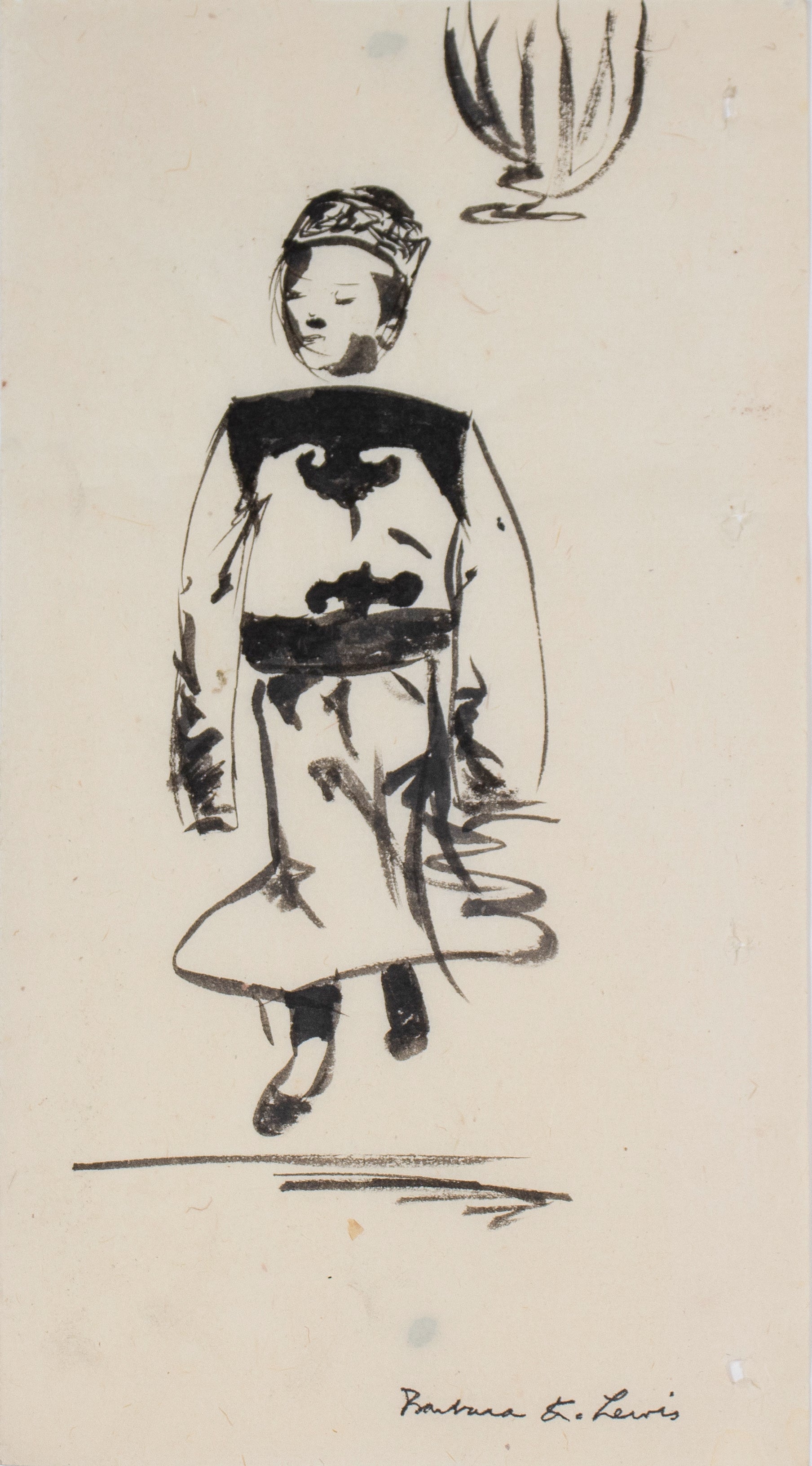 Figure in Asian Robes <br>Early 20th Century Ink <br><br>#C0032