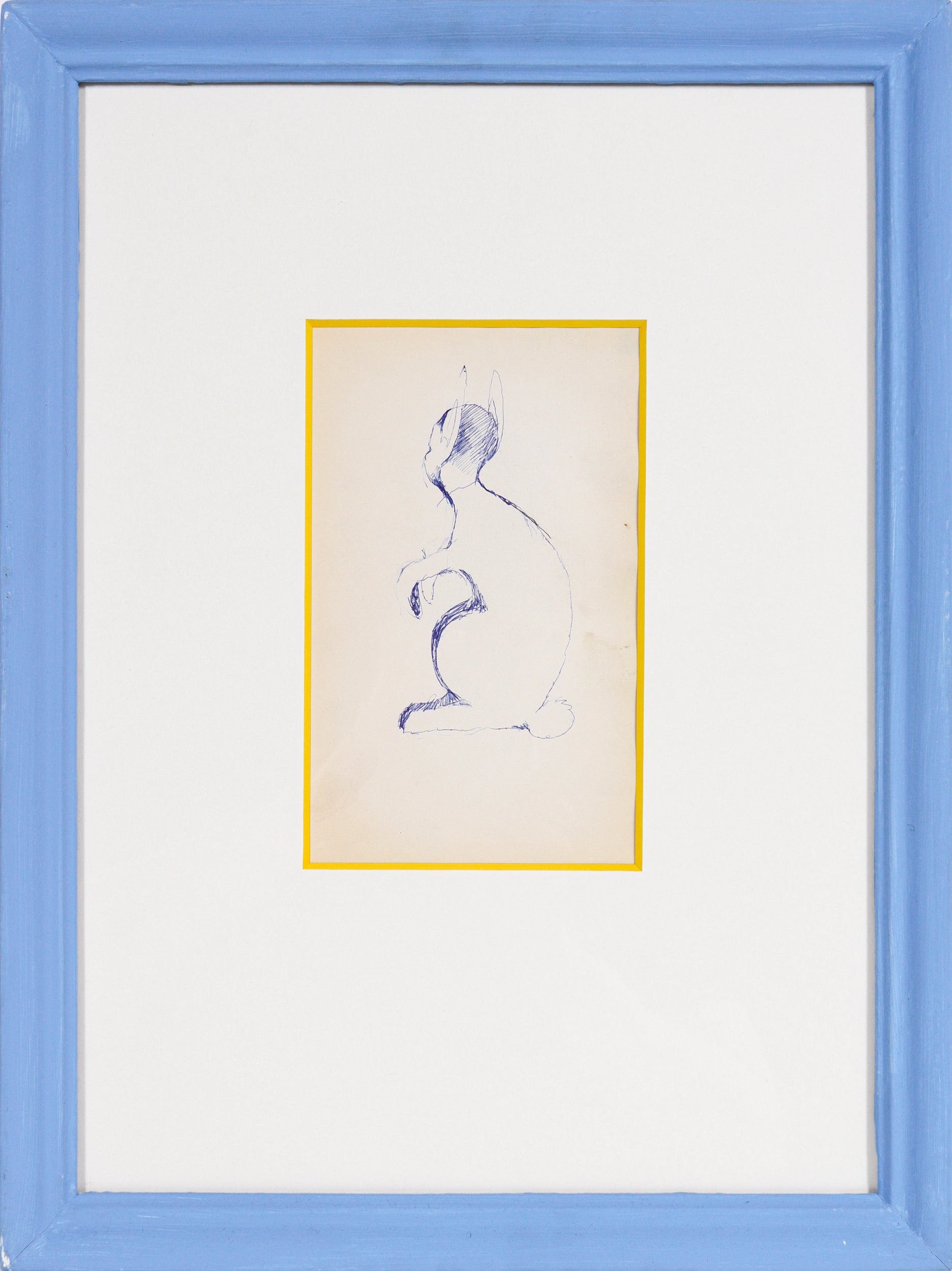 Blue Bunny Figure <br>1950-60s Pen on Paper <br><br>#C1044
