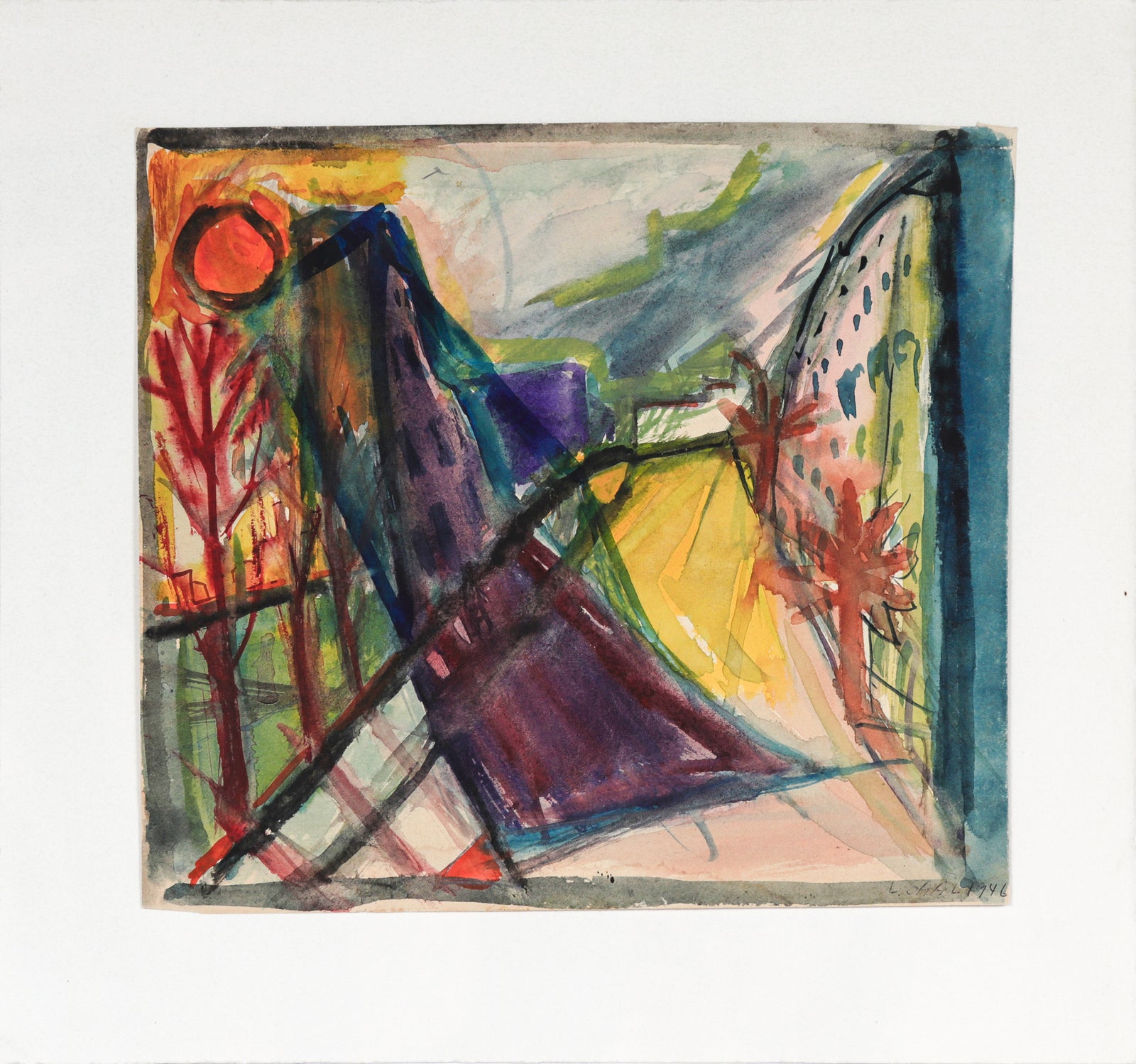 Bold & Abstract Cityscape<br>1946 Watercolor<br><br>#C1419