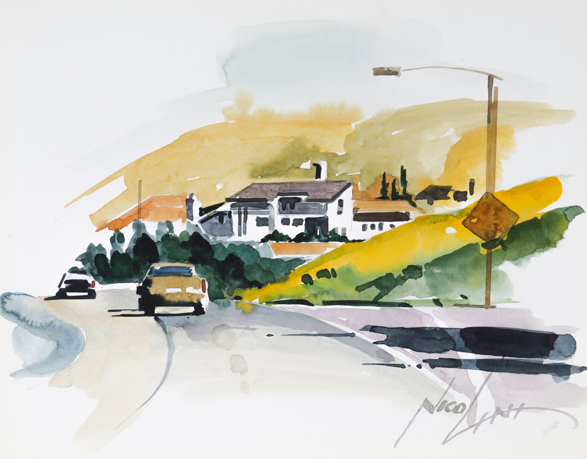 Abstracted East Bay Street Scene <br>20th Century Watercolor <br><br>#C1621