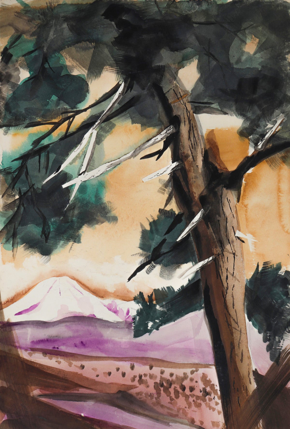 California Tree &amp; Mountain Scene &lt;br&gt;20th Century Watercolor &lt;br&gt;&lt;br&gt;#C1647