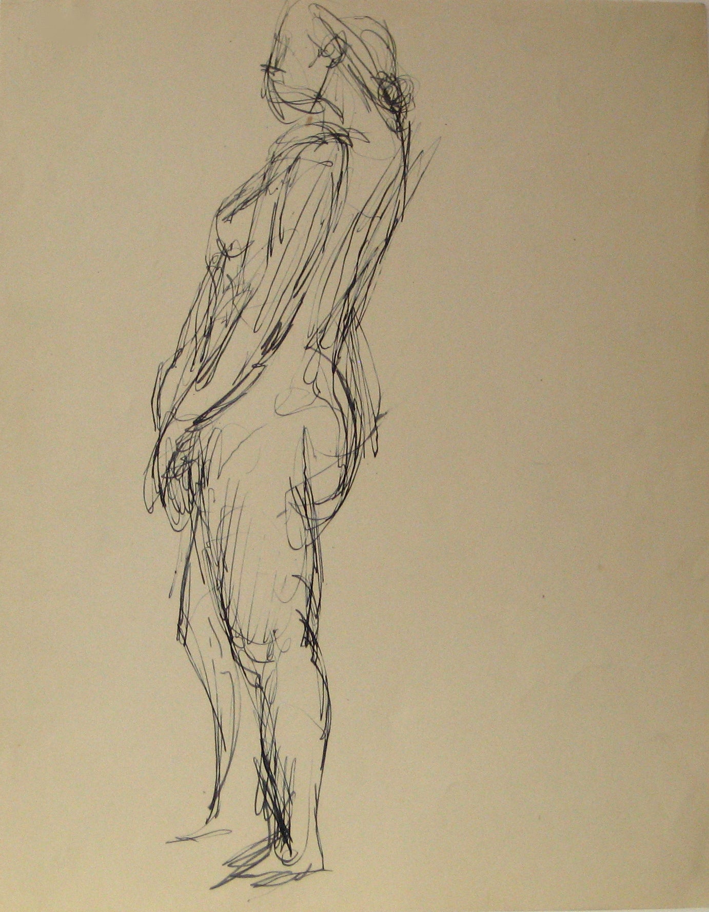 Loose Sketch of Standing Figure <br>Early 20th Century Ink <br><br>#13118