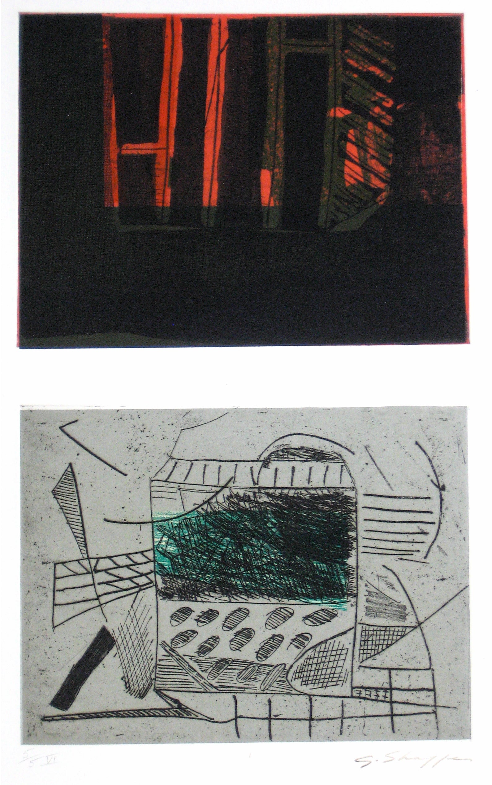 Abstracted Duel Image <br>1989 Litho & Chine Colle <br><br>#11778