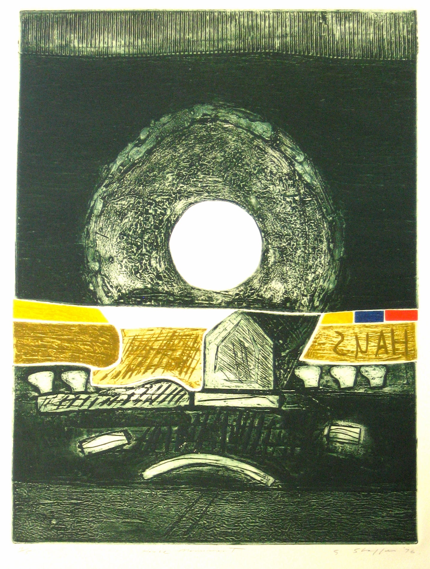<i>House Monument</i> <br>1976 Collograph Abstract <br><br>#11955
