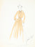 Yellow Pleated Dress with Cuffed Sleeves<br> Gouache & Ink Fashion Illustration<br><br>#26595