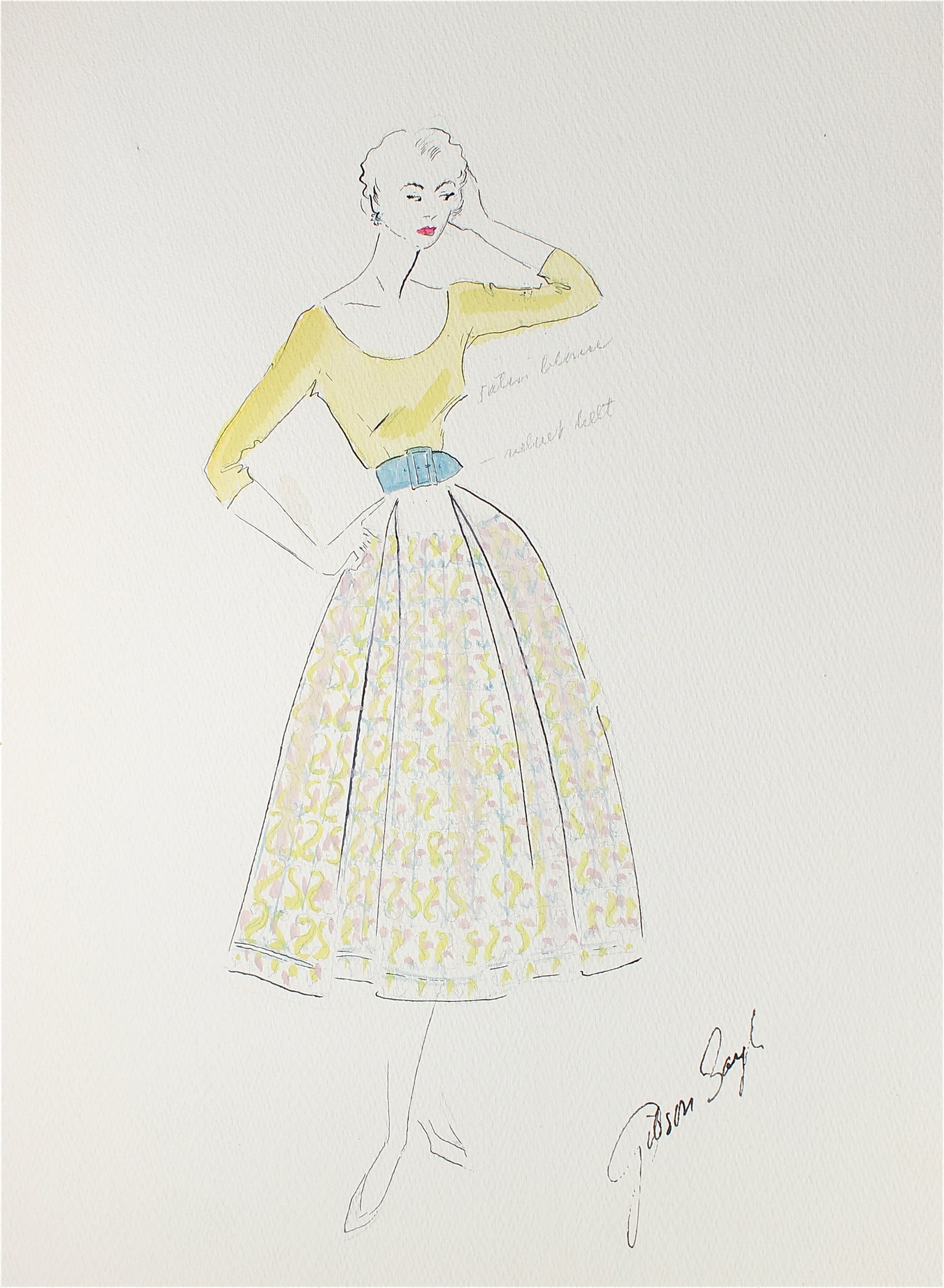 Vintage Full Circle Skirt<br> Gouache & Ink Fashion Illustration<br><br>#26954