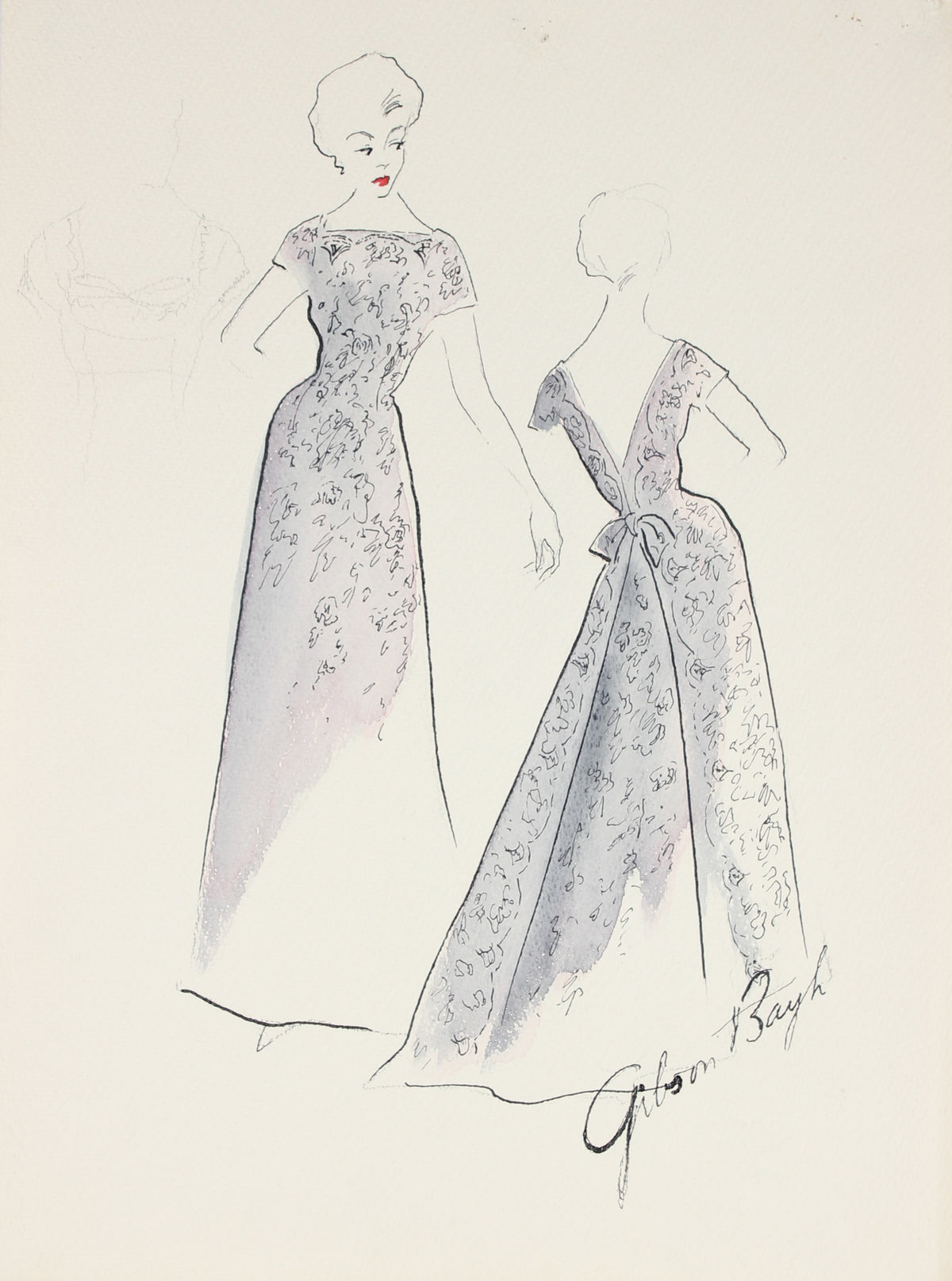Lilac Evening Gown&lt;br&gt; Gouache &amp; Ink Fashion Illustration&lt;br&gt;&lt;br&gt;#27247