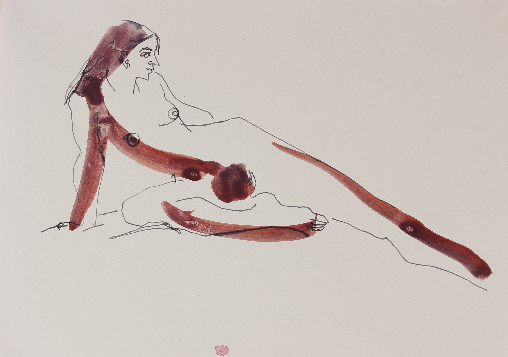 Reclining Elongate Nude <br>20th Century Ink & Ink Wash <br><br>#29231
