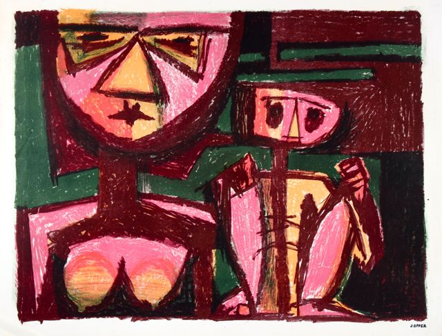 Abstracted Figures in Red &lt;br&gt;1940-50s Stone Lithograph &lt;br&gt;&lt;br&gt;#41588