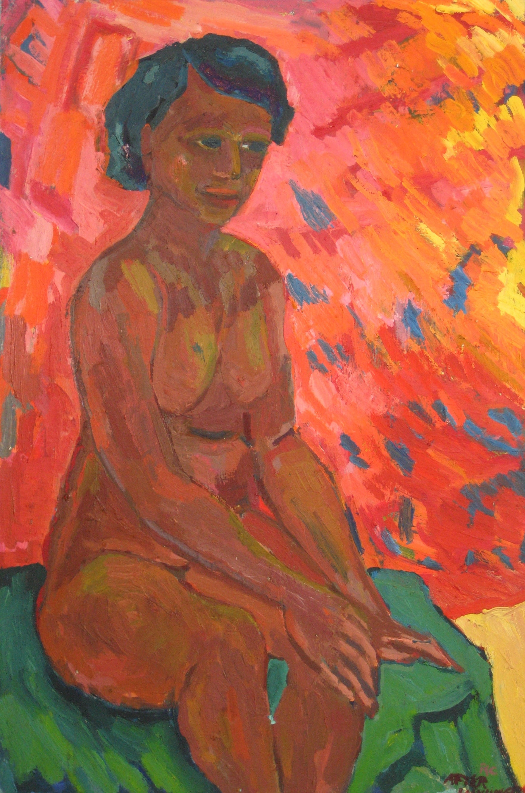 Vibrant Seated Nude<br>Mid Century Oil<br><br>#4823