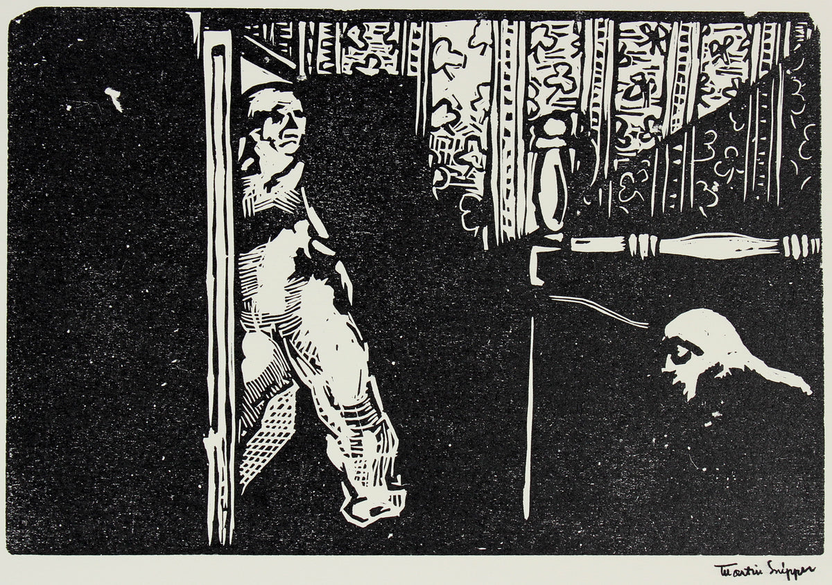 Linoleum Block Figure Scene &lt;br&gt;Posthumous Print&lt;br&gt;&lt;br&gt;#48779
