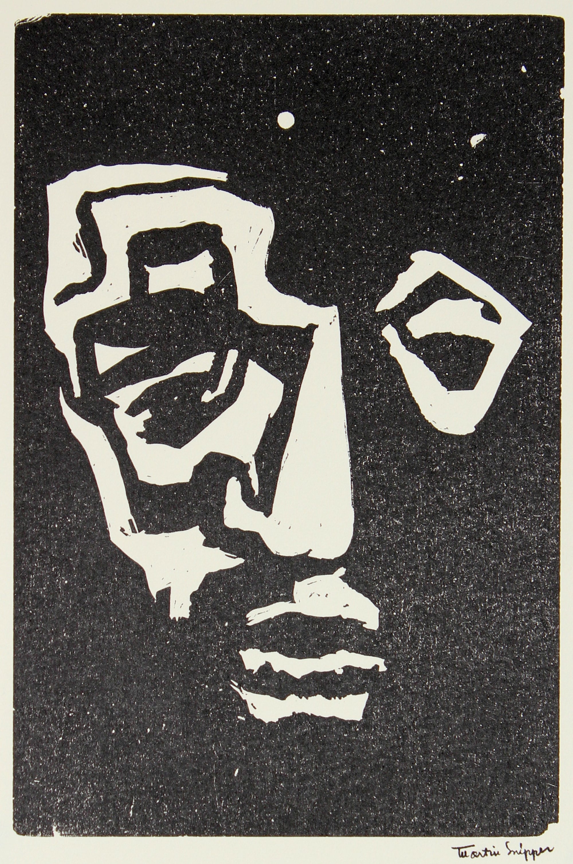Portrait in Reduction <br>Mid 20th Century Linoleum Block Print <br><br>#48876