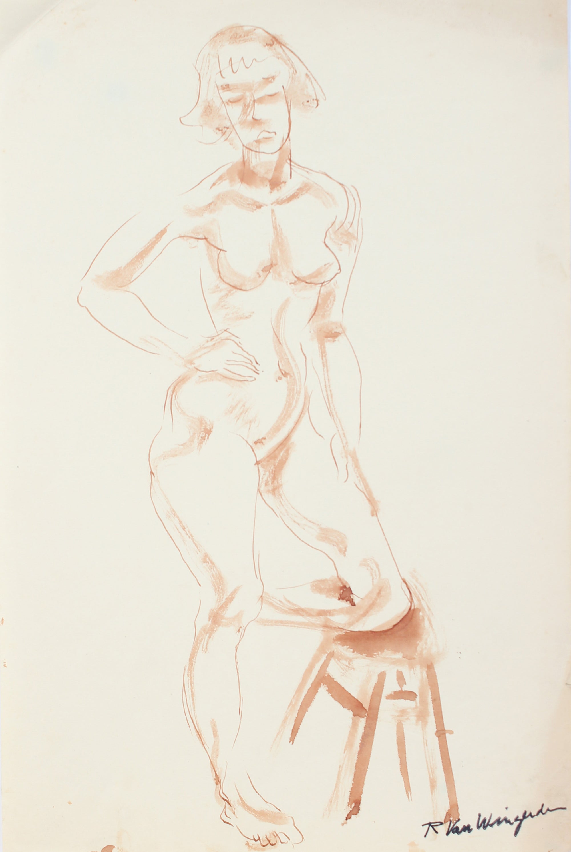 Nude Female Figure Drawing<br> Mid 20th Century Graphite<br><br>#A5052